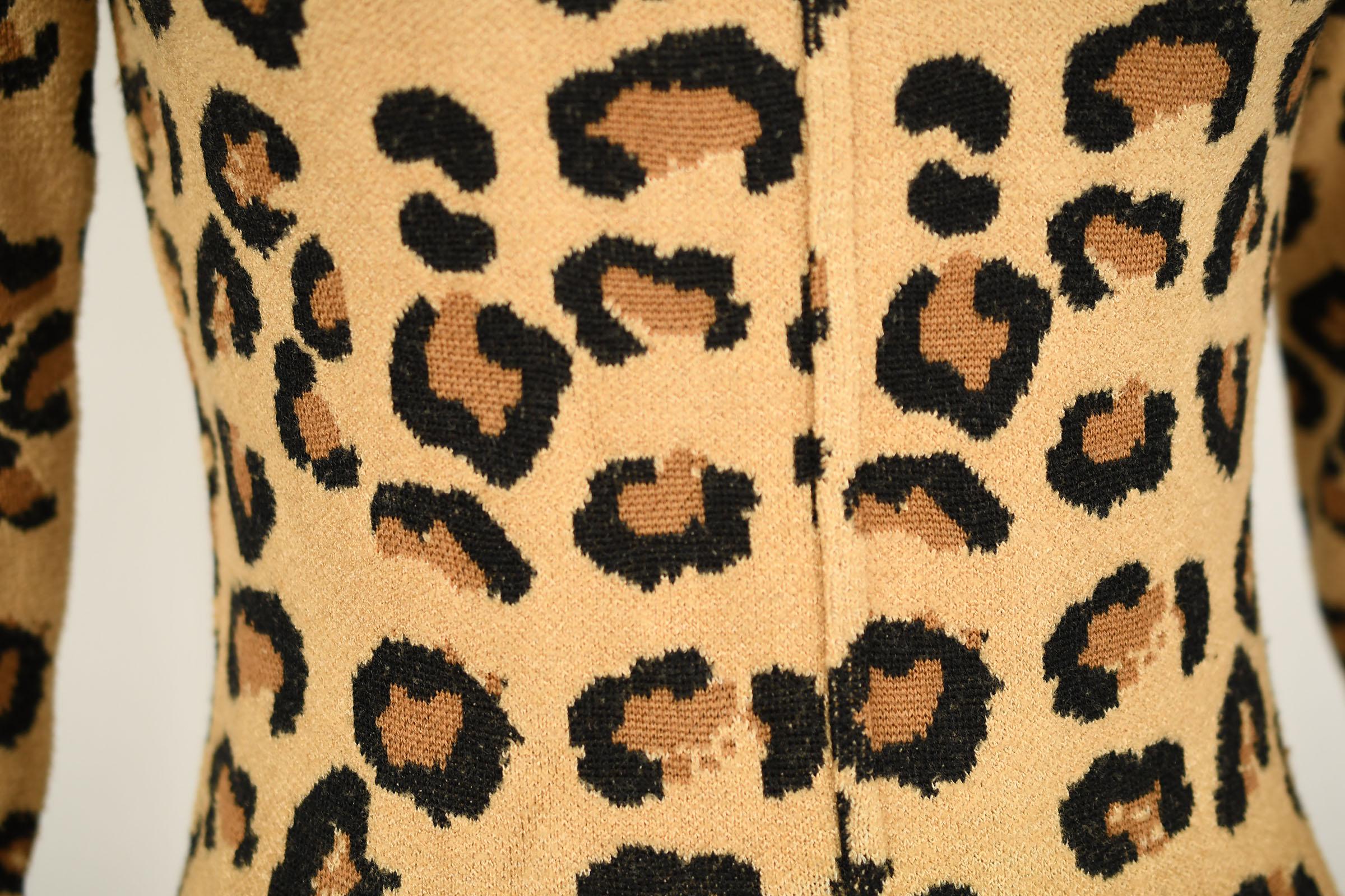 Vintage Alaia Leopard Long Sleeve Jumpsuit - Size XS In Excellent Condition In Newport, RI