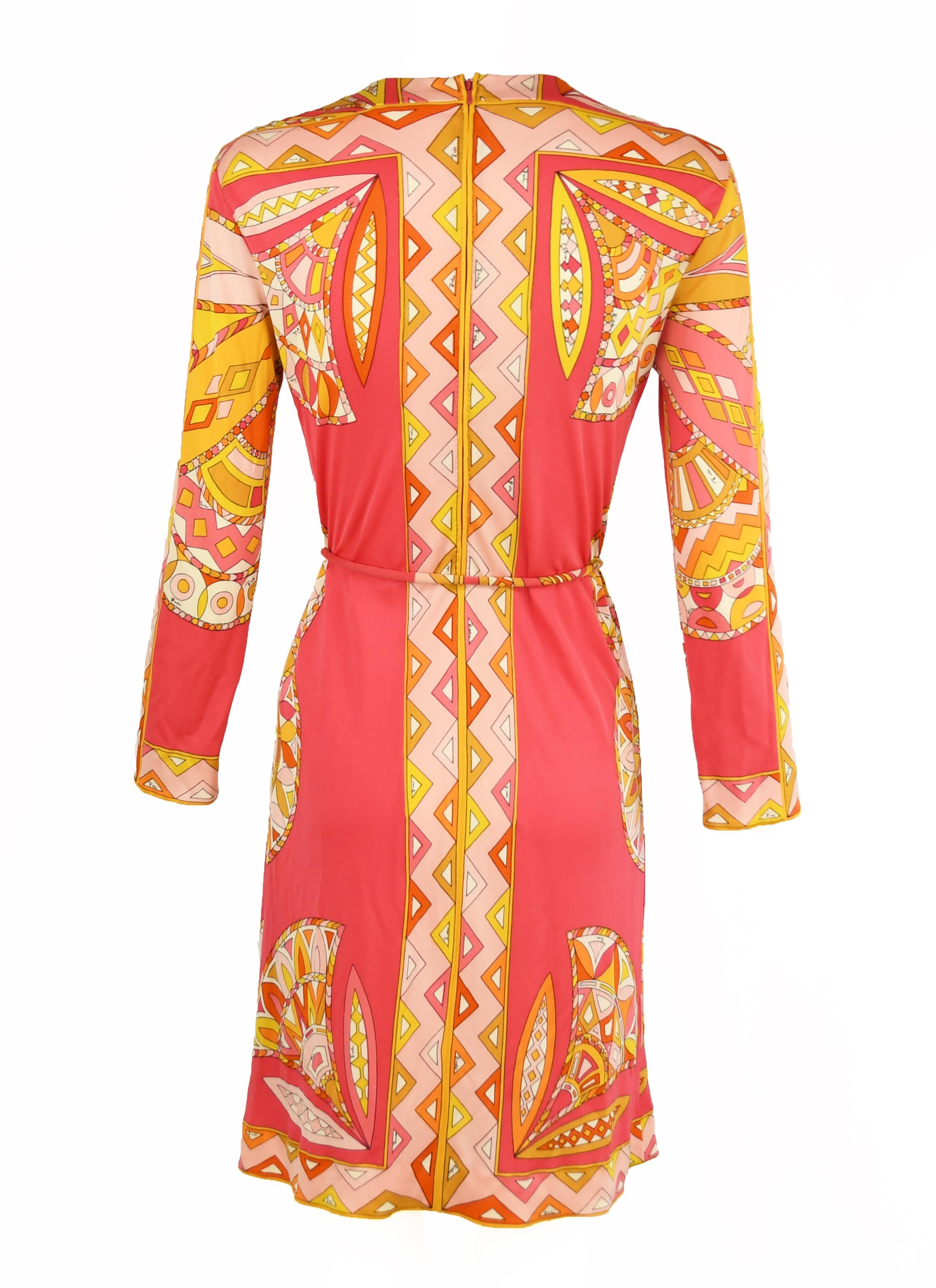 Women's Pucci Coral Yellow Orange Vintage Silk Jersey Dress  For Sale
