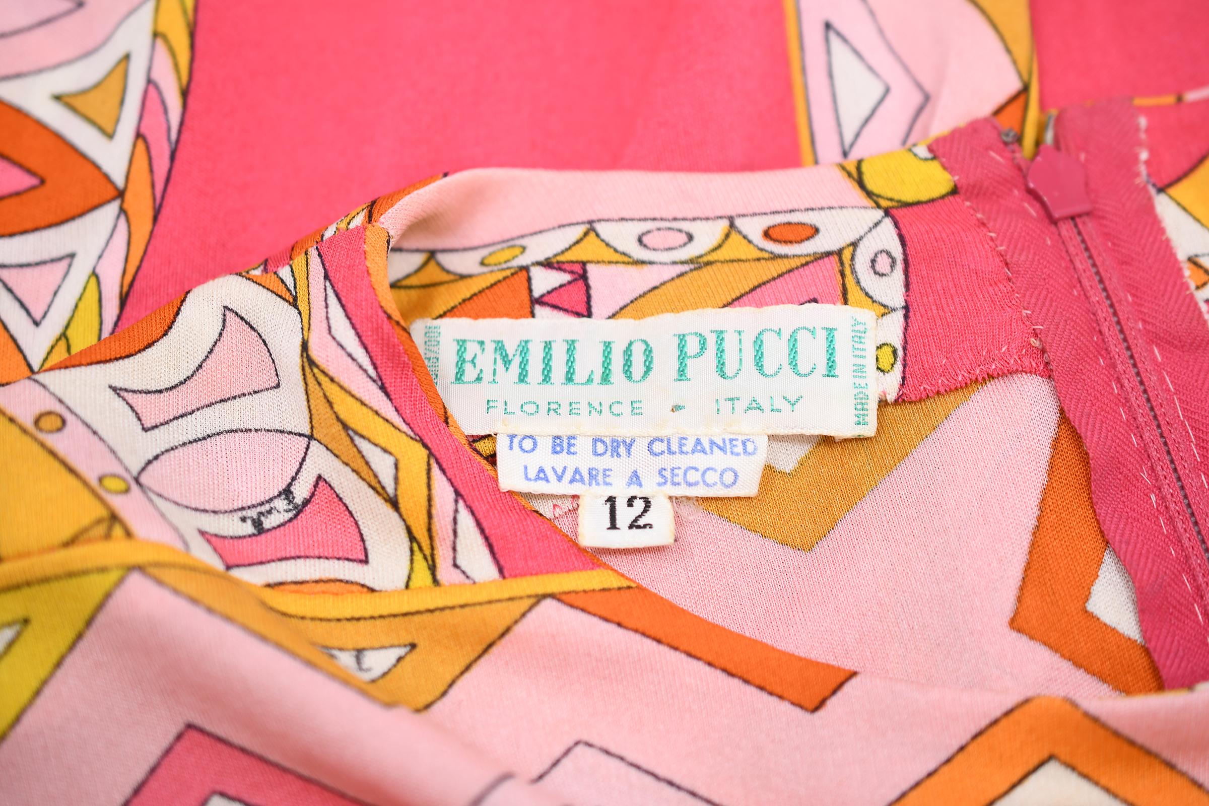 Pucci Coral Yellow Orange Vintage Silk Jersey Dress  For Sale 5
