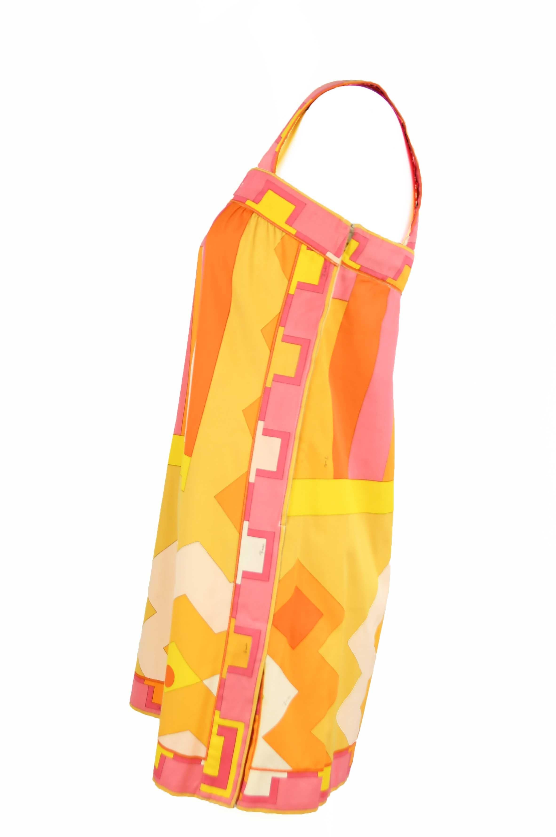 Orange Vintage Pucci Yellow & Pink A-Line Dress - Size 4/6 For Sale