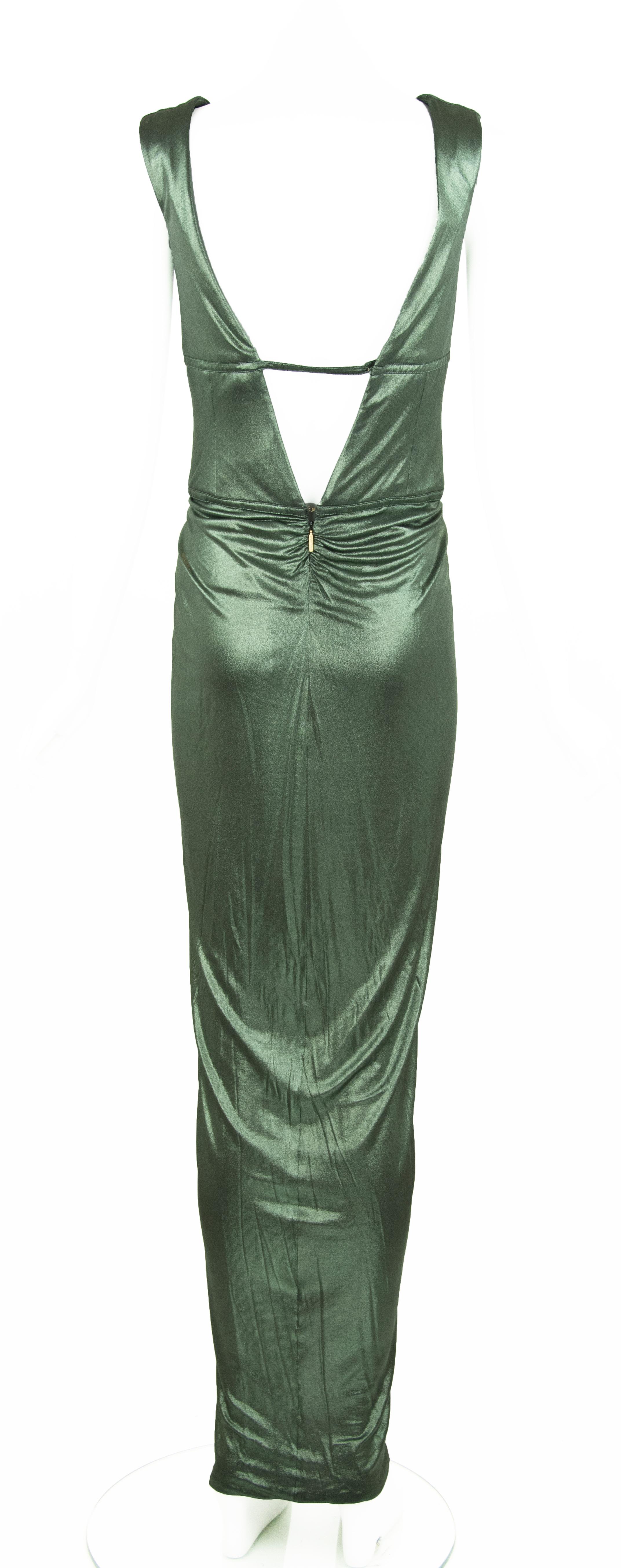 roberto cavalli green metallic dress