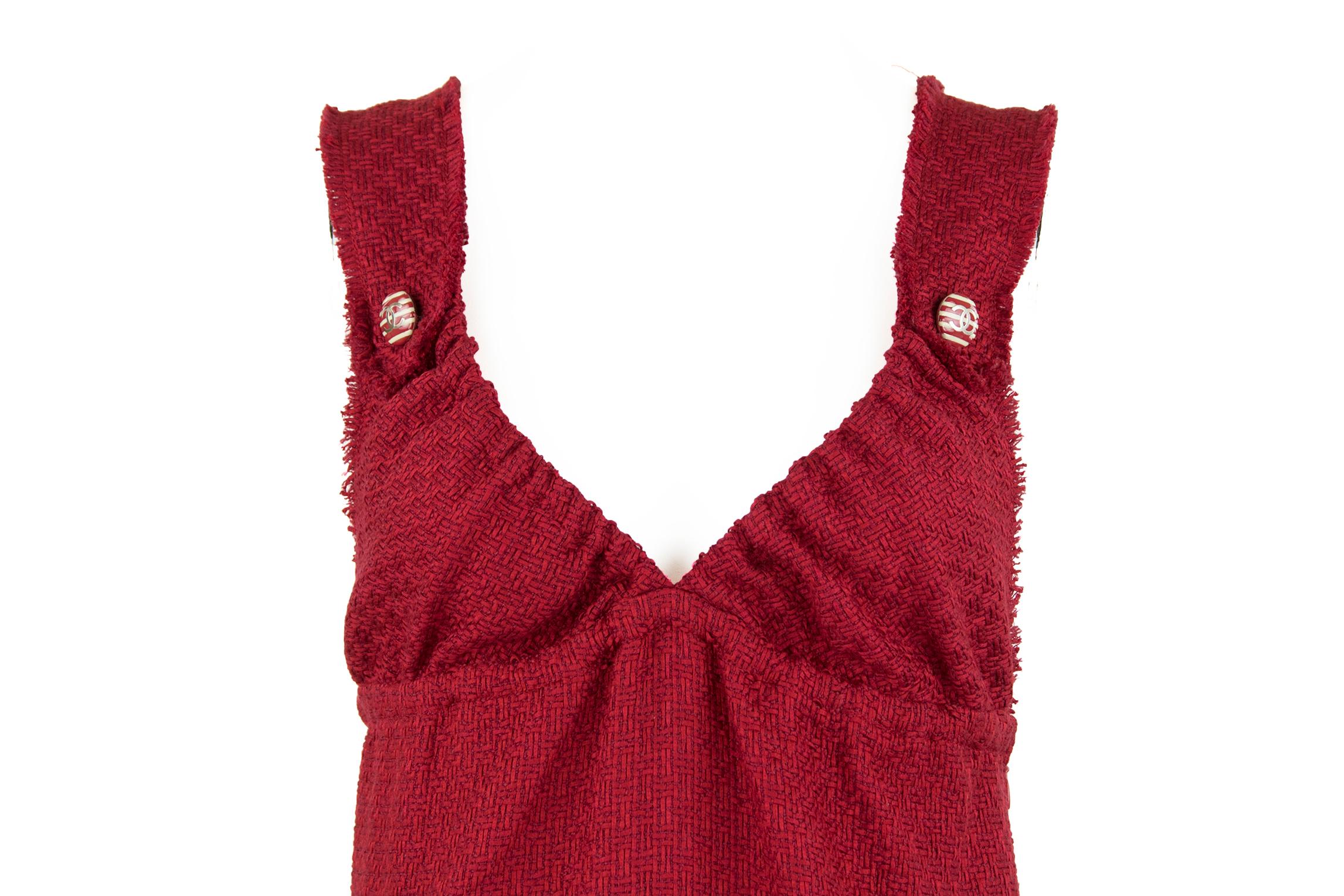 Chanel Red Tweed Sleeveless Dress For Sale 1
