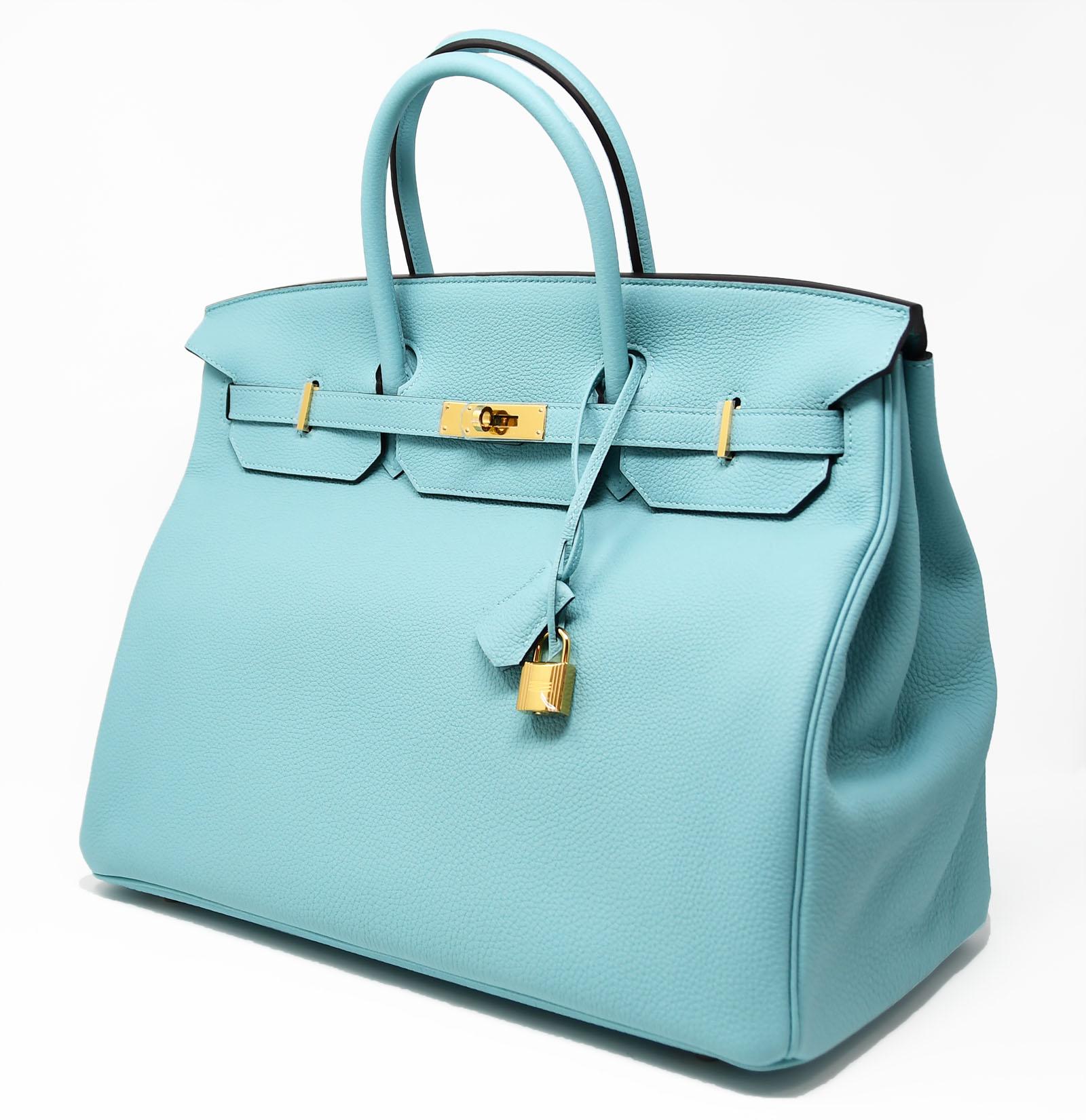 Brand new item, comes with plastic on the hardware, along with the original dust cover and box.  A beautiful light blue 40cm Birkin is the perfect bag for this spring and summer.  New with plastic on the hardware.

Size: 40cm

Condition: New with