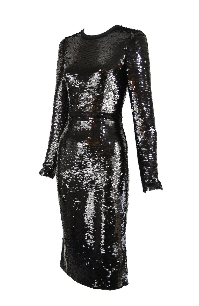 Dolce & Gabbana Black Sequined Long Sleeve Shift Midi Dress main image 0