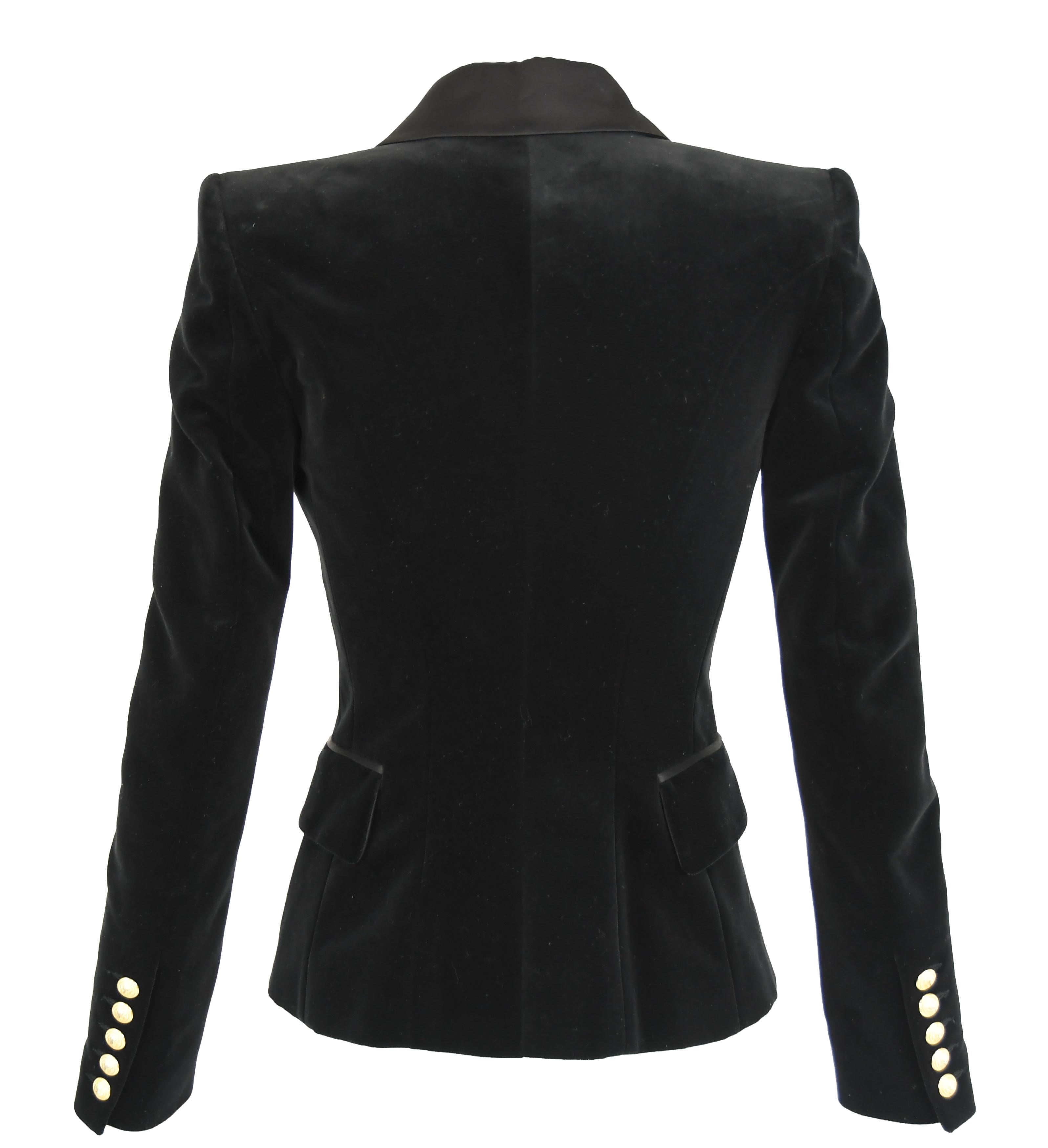 Balmain Black Velvet Blazer with Satin Collar - Size FR 34 In New Condition For Sale In Newport, RI