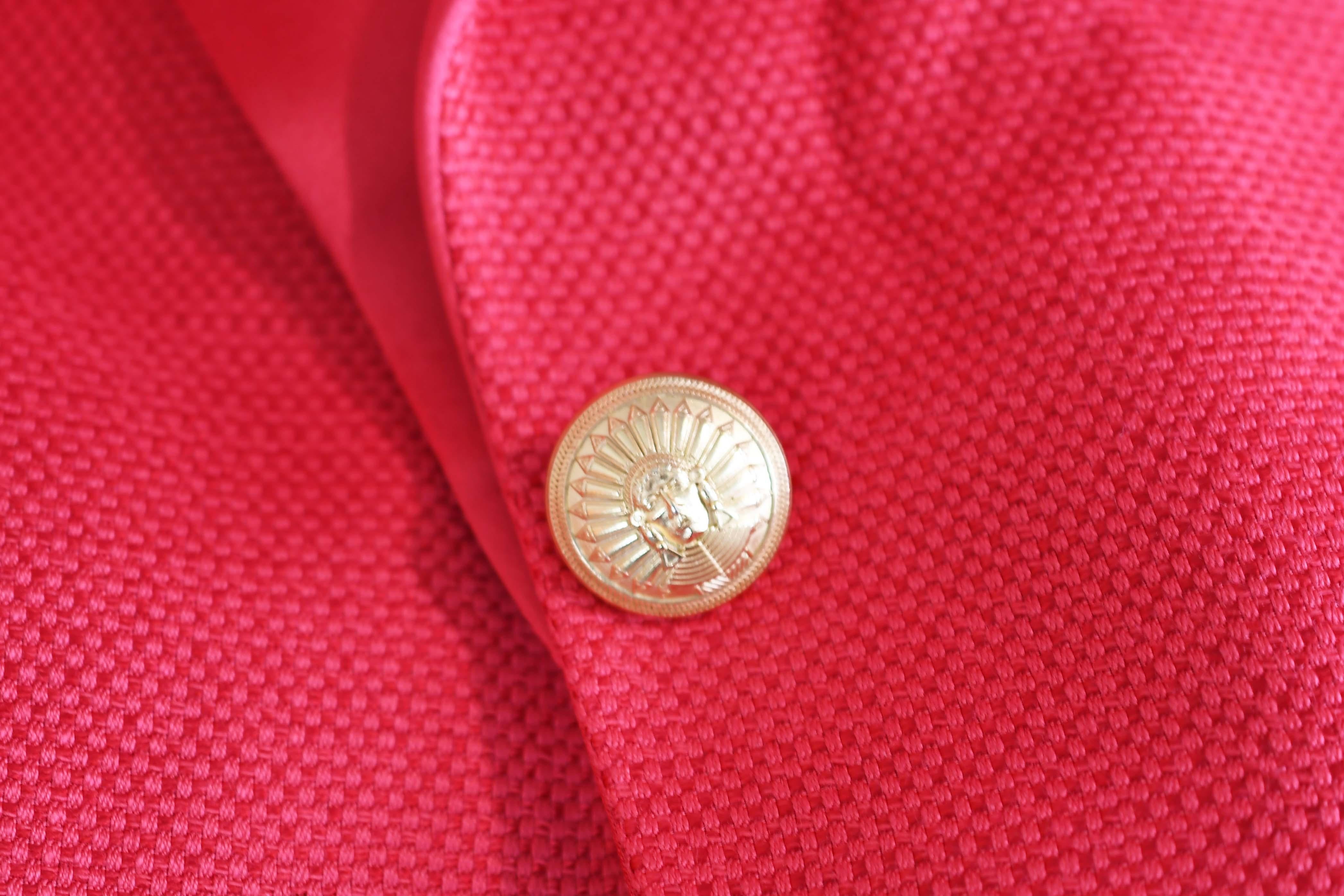 Women's Balmain Red Pique Blazer with Satin Collar - Size FR 34 For Sale