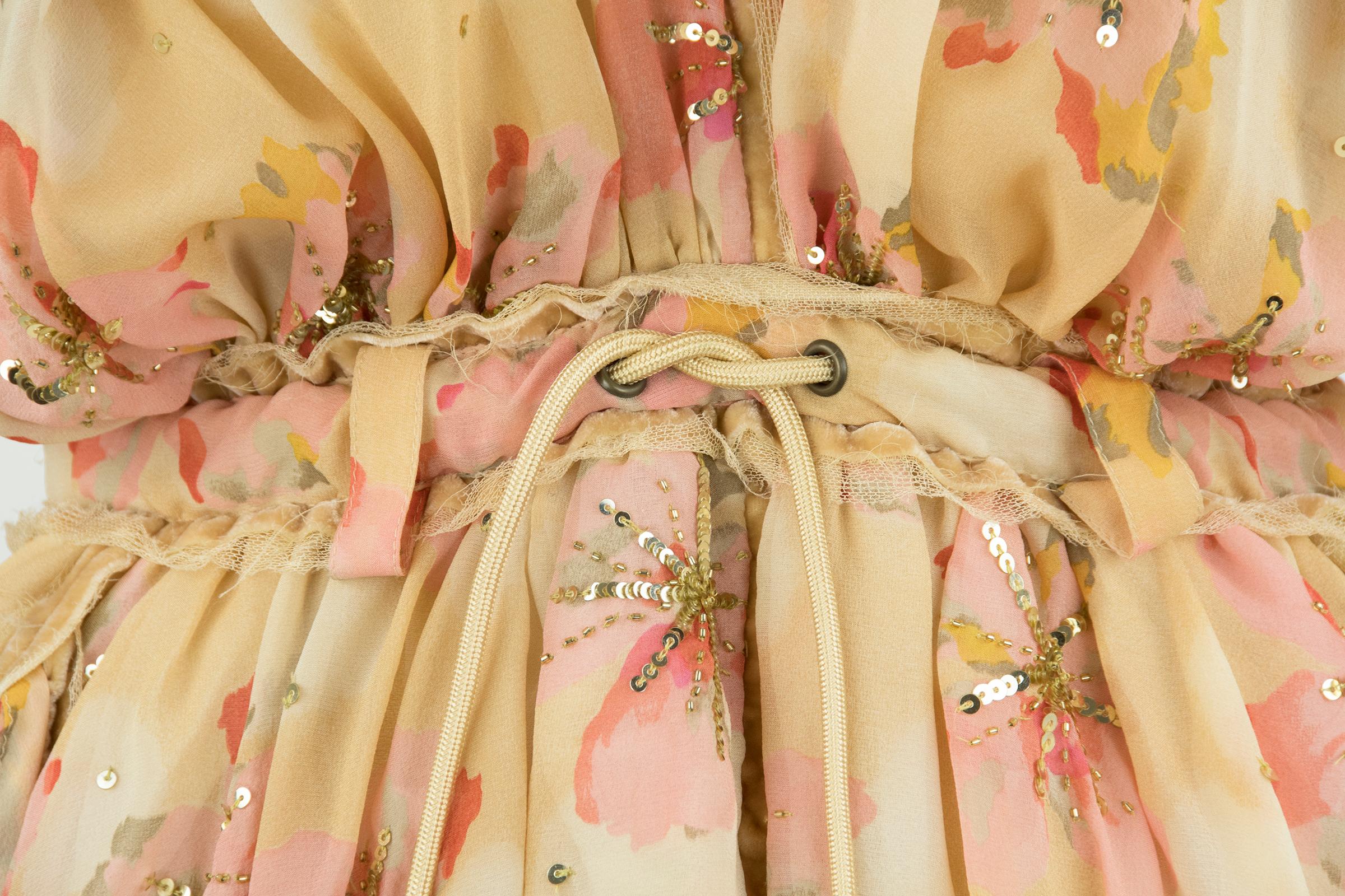 Beige Christian Dior Vintage Floral Print Embellished Halter Top  For Sale