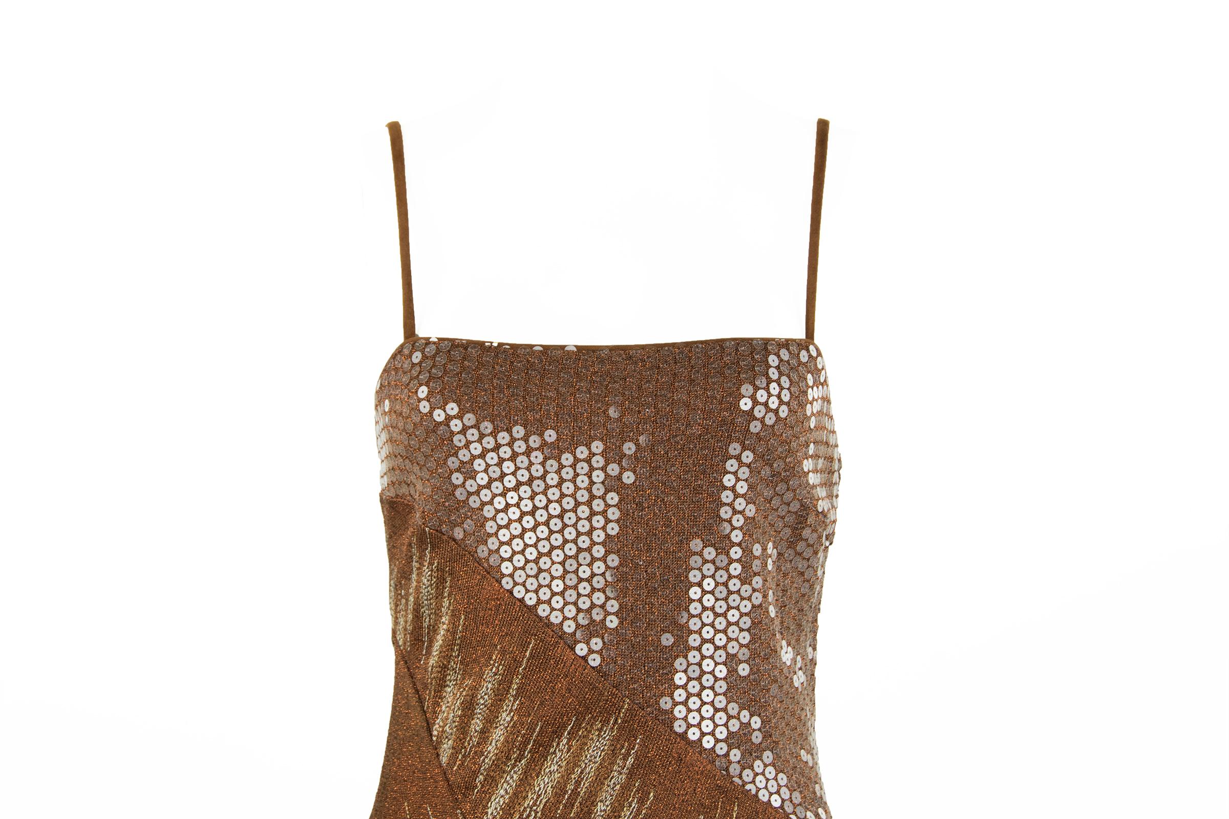 Women's Missoni Vintage Brown Bronze and Gold Metallic and Sequin Dress  For Sale