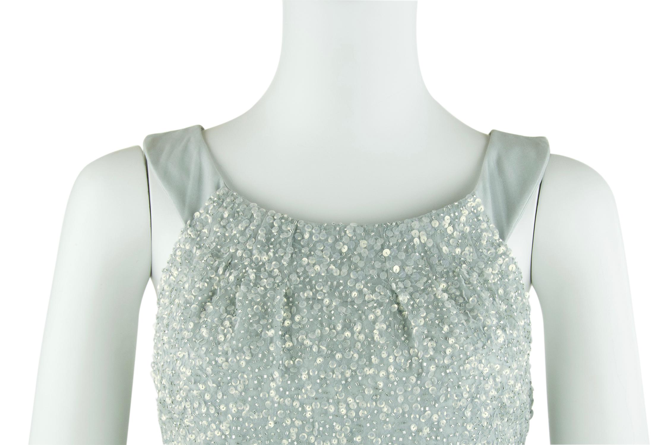 Christian Dior Silver Sequin Dress with Bows - Size FR 32 In New Condition For Sale In Newport, RI
