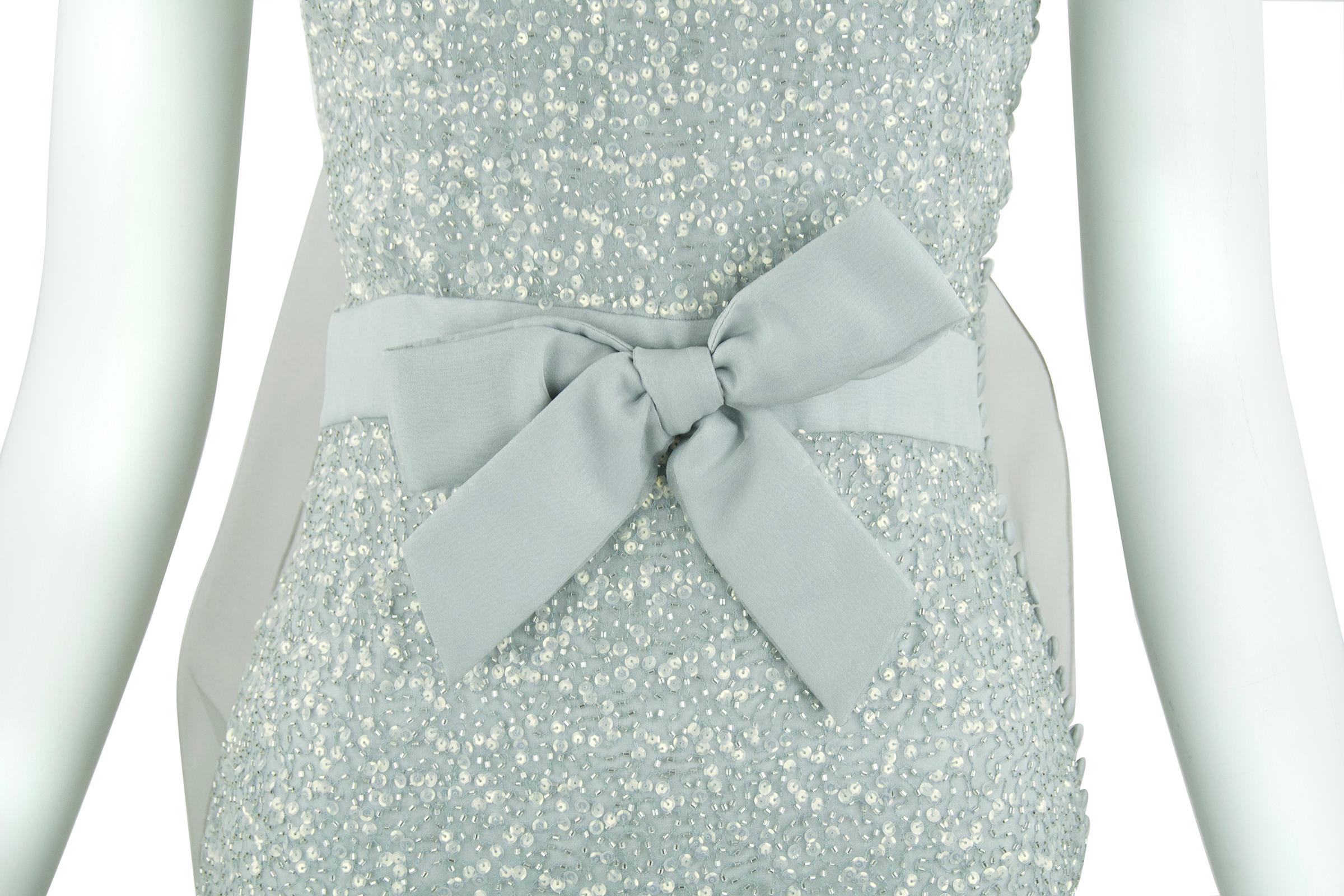 Women's Christian Dior Silver Sequin Dress with Bows - Size FR 32 For Sale