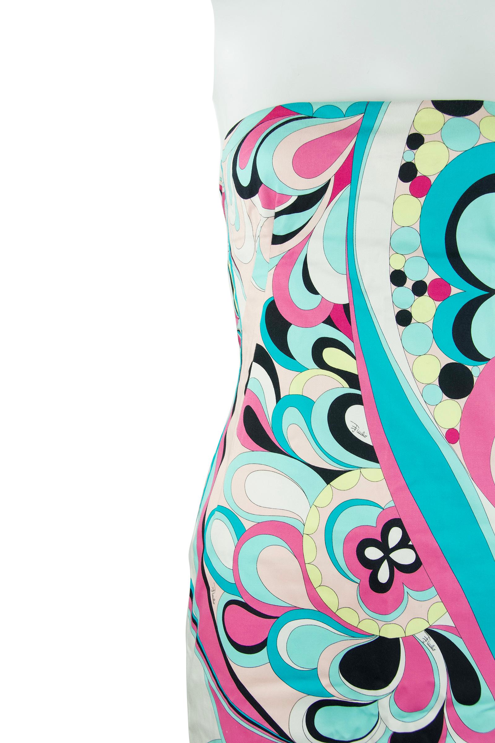 Women's Pucci Multicolored Printed Strapless Dress - Size 6 For Sale