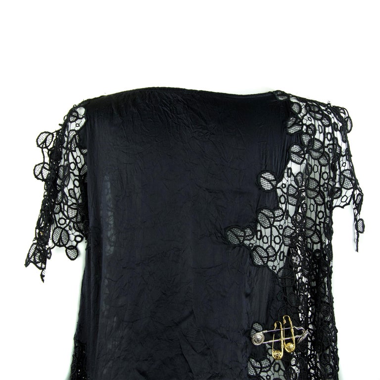 Gianni Versace Vintage Black Silk and Lace Dress with Medusa Safety ...