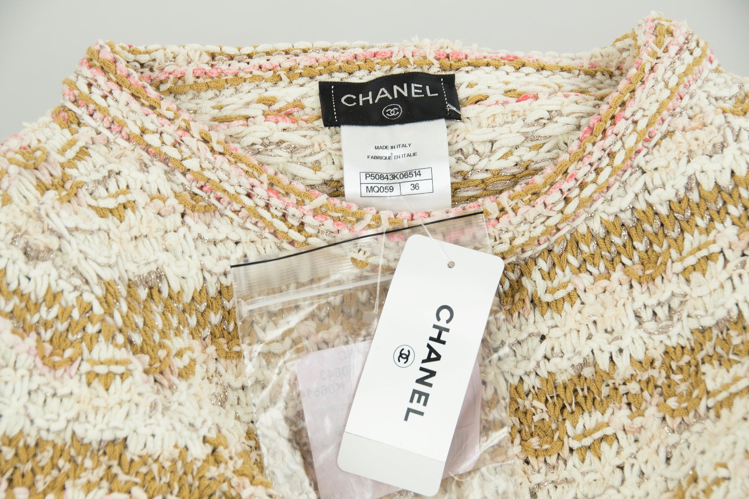 Chanel Resort 2015 Multicolored Woven Shift Dress - Size FR 36 For Sale 3