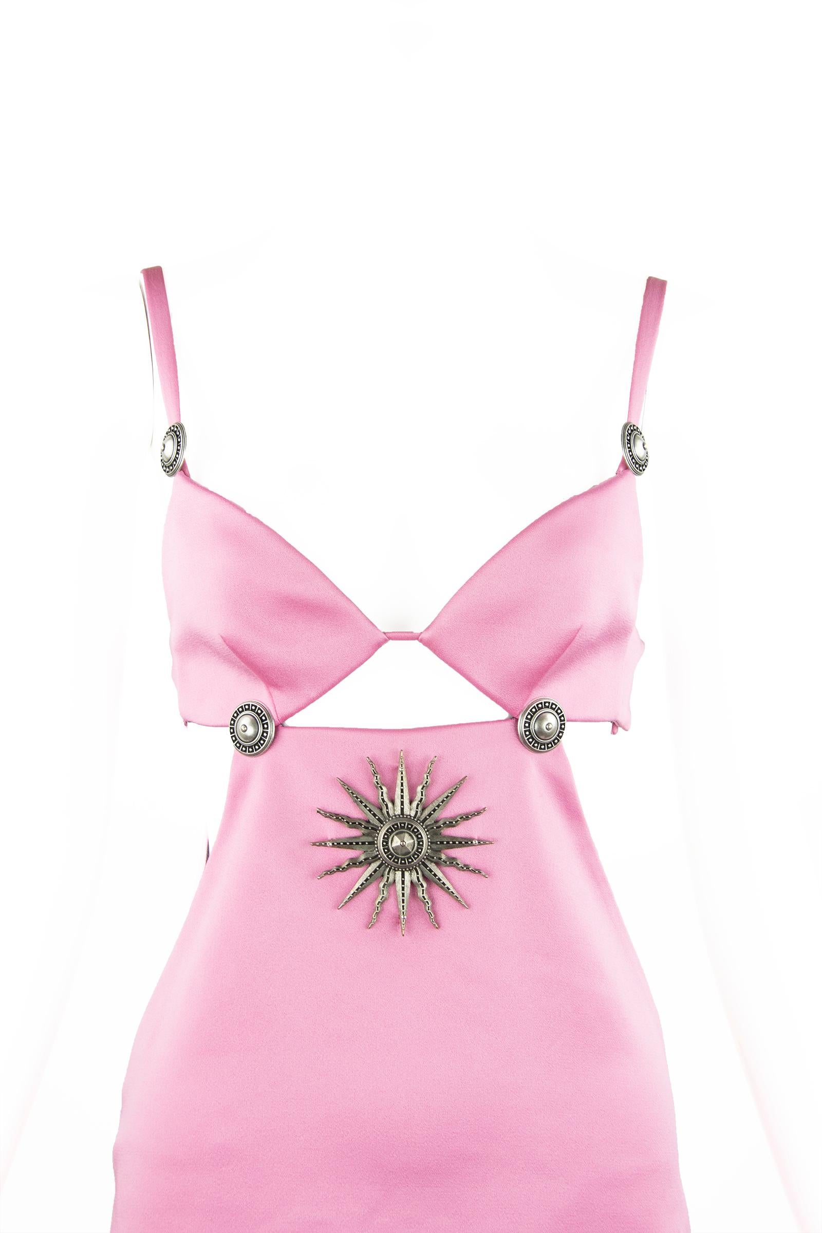 Fausto Puglisi Pink Cut Out Dress with Medallions  In New Condition In Newport, RI