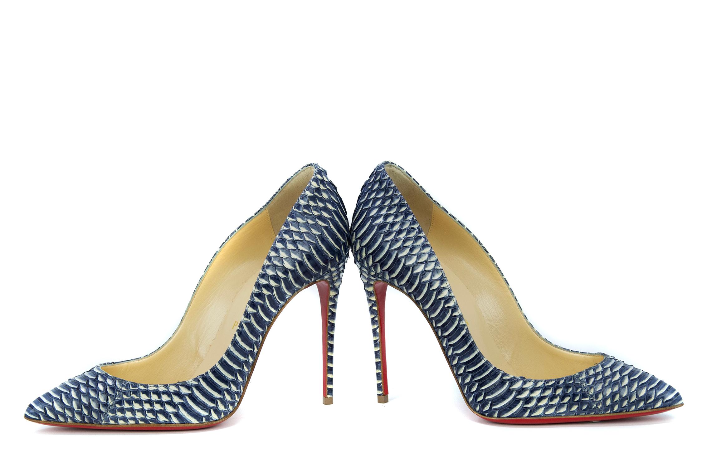 Gray Christian Louboutin Pigalle Follies 120Mm Watersnake Rocaille - Size 36.5 For Sale