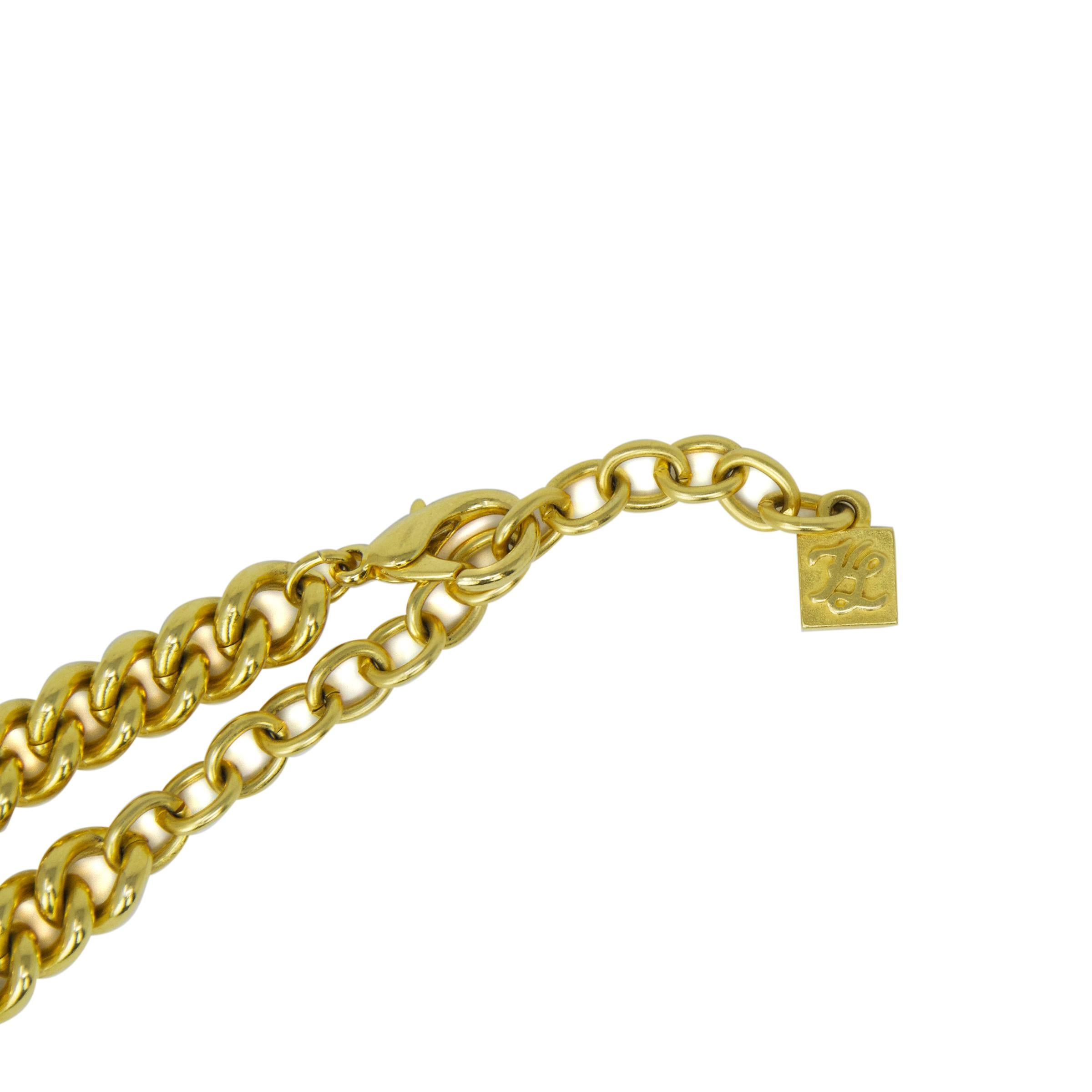 Karl Lagerfeld Gold Logo Necklace In Excellent Condition For Sale In Newport, RI