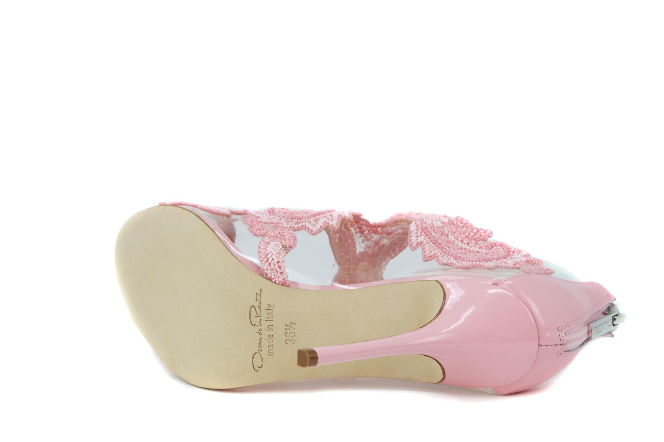 Oscar de la Renta Pink Embellished PVC Heel  In New Condition In Newport, RI