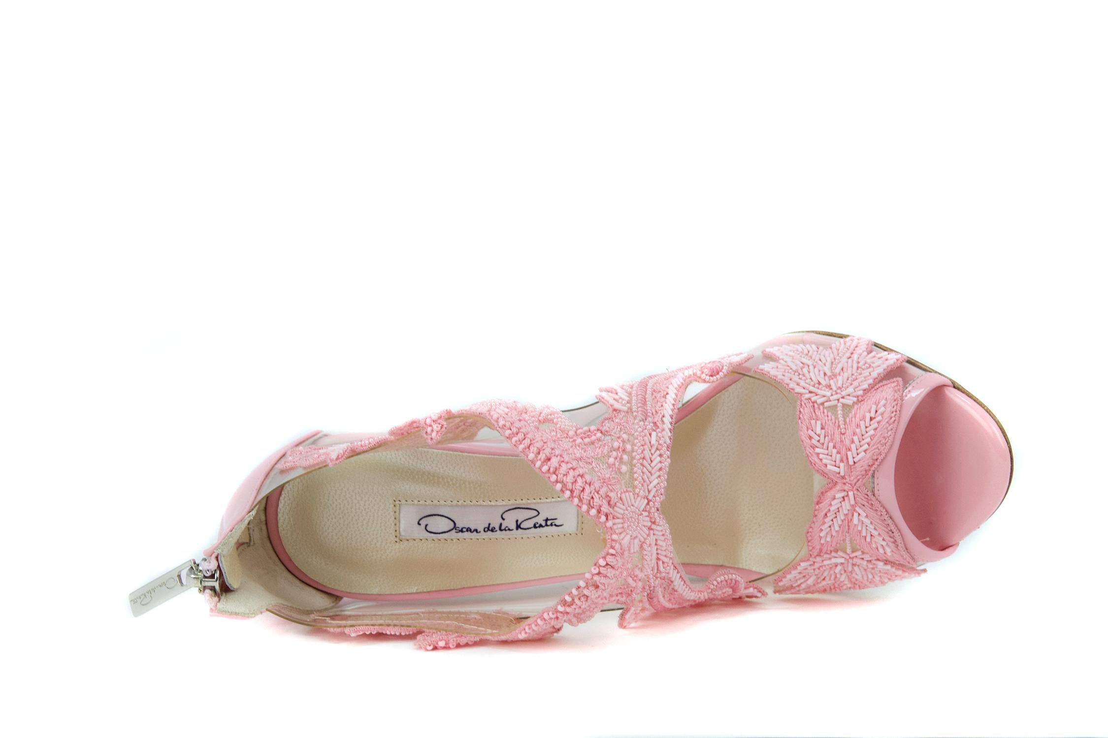 Oscar de la Renta Pink Embellished PVC Heel  2