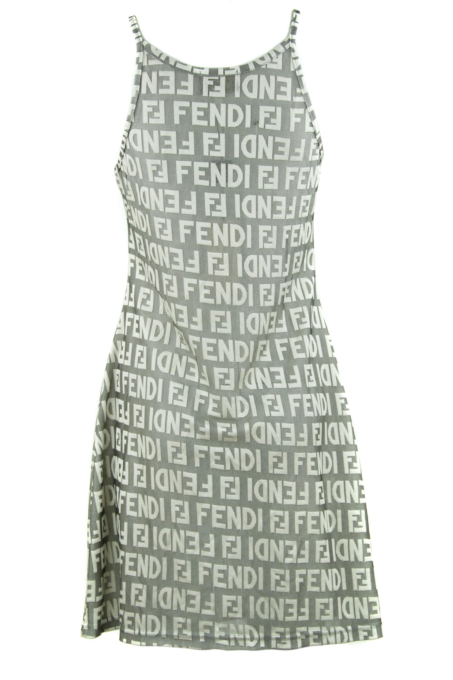 Fendi Gray Logo Dress  In New Condition For Sale In Newport, RI