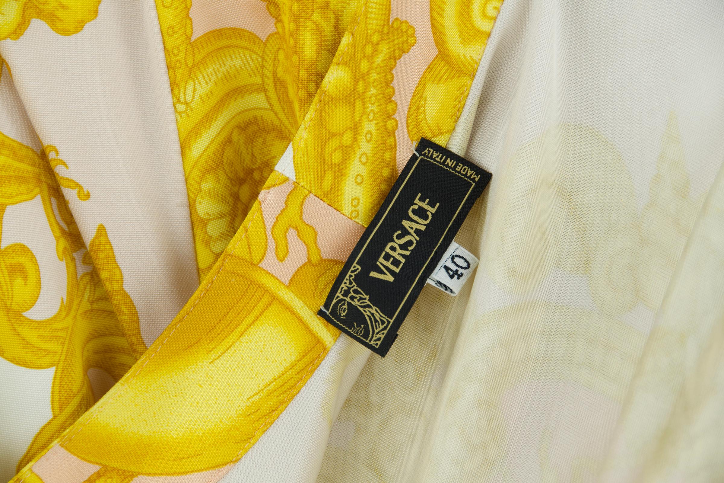 Versace White / Gold / Light Pink Silk Jersey Wrap Dress  In Excellent Condition For Sale In Newport, RI
