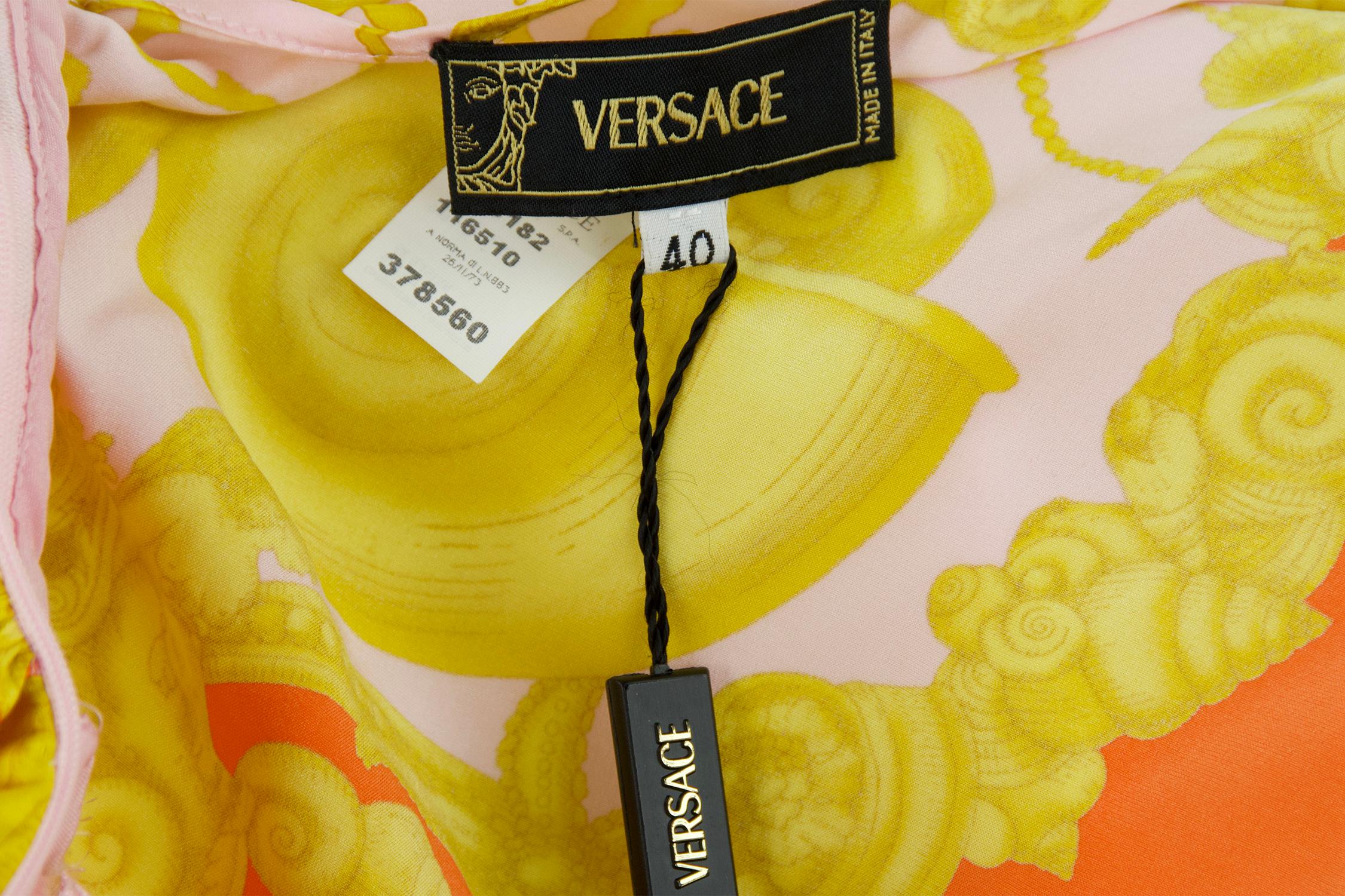 Versace Pink Orange Gold Silk Halter Dress  In Excellent Condition For Sale In Newport, RI