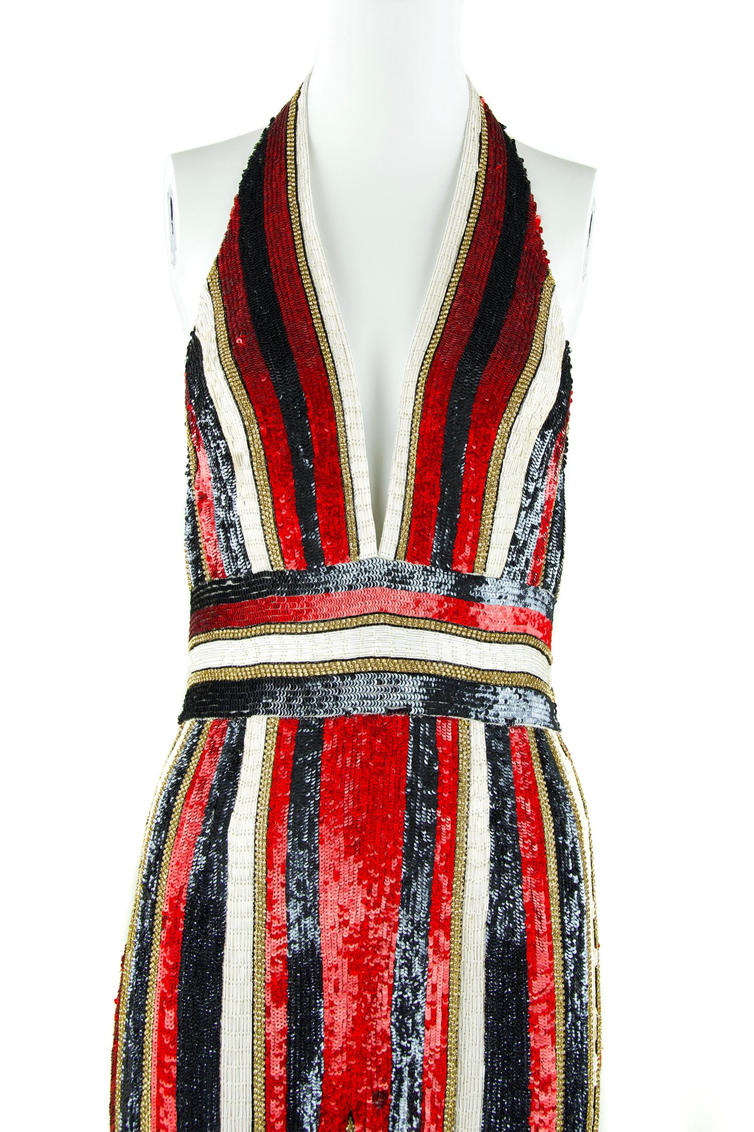 Zuhair Murad Sequin and Beaded Striped Halter Jumpsuit  In New Condition For Sale In Newport, RI