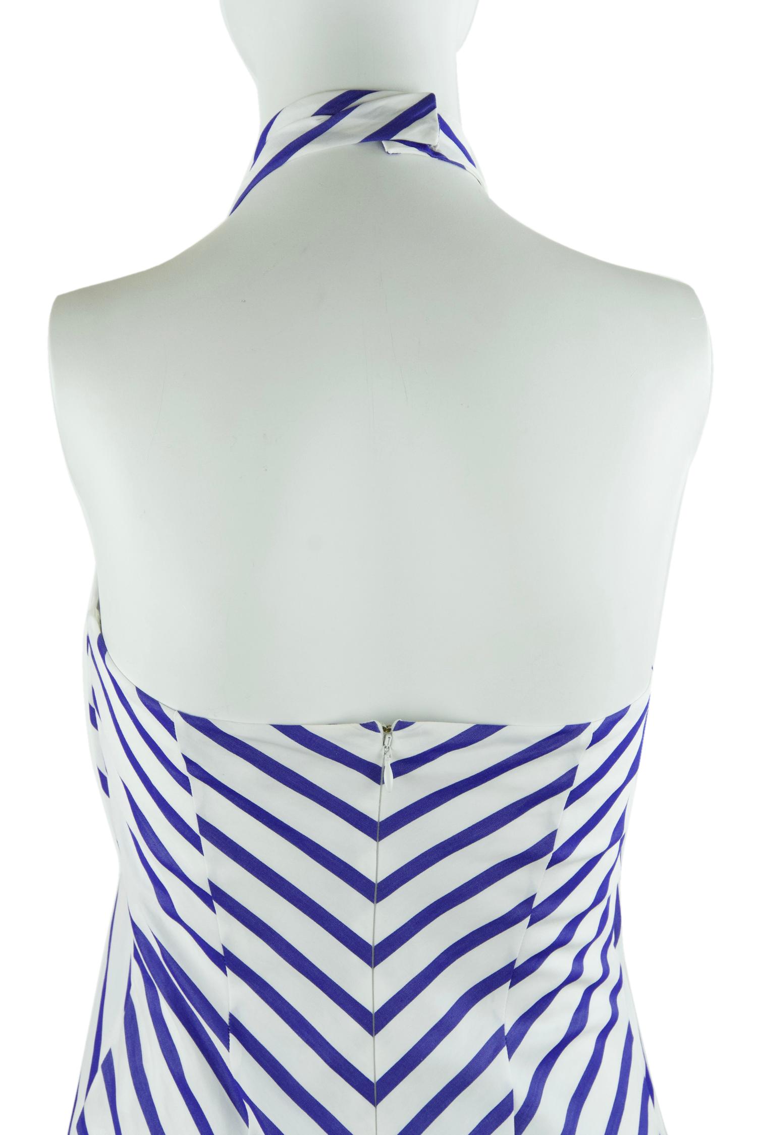 Gray Ralph Lauren Collection White and Blue Striped Halter Jumpsuit 