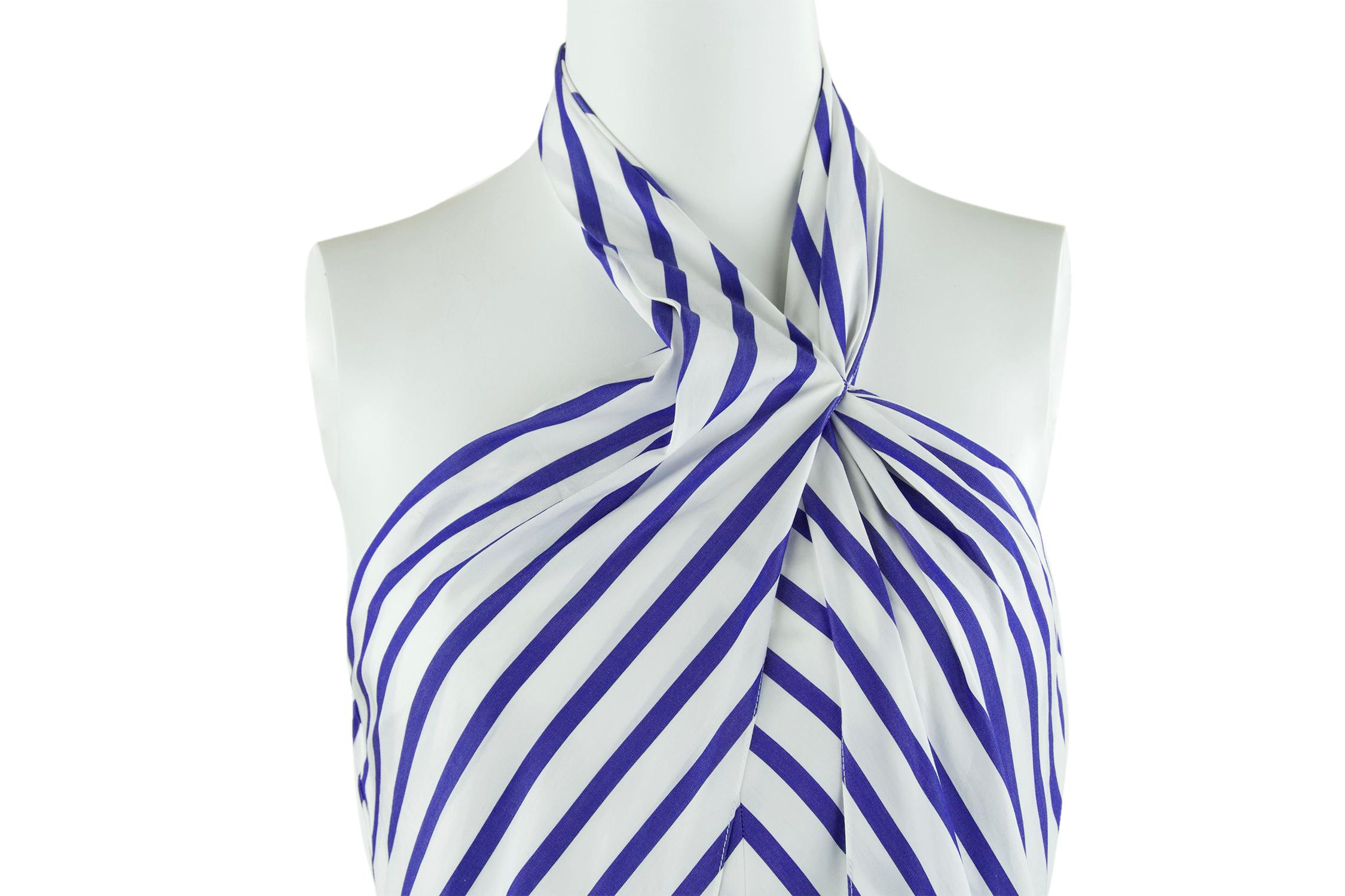 Ralph Lauren Collection White and Blue Striped Halter Jumpsuit  In New Condition In Newport, RI