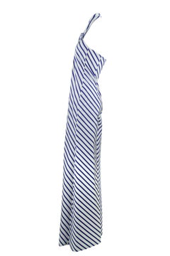 Ralph Lauren Collection White and Blue Striped Halter Jumpsuit