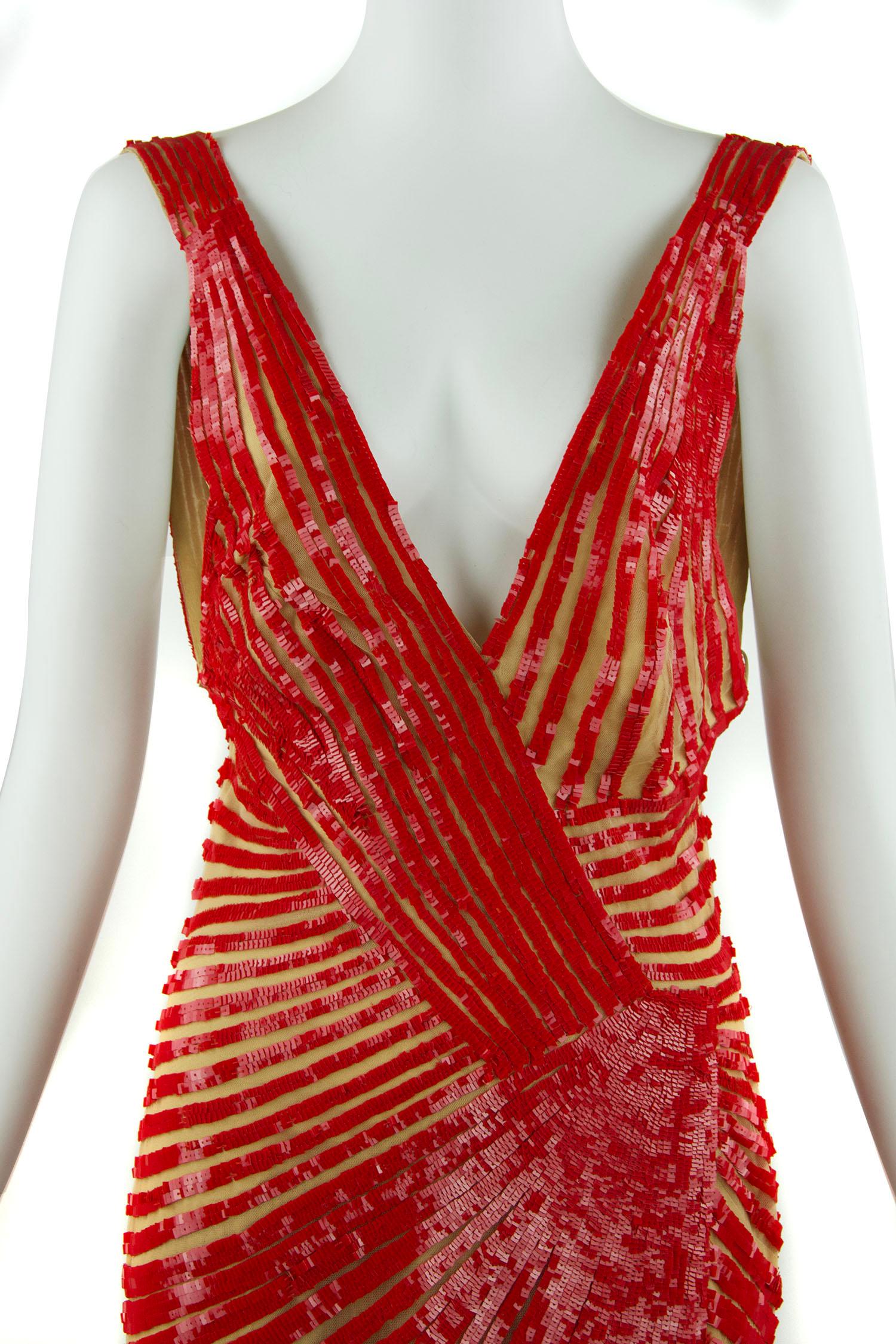 Zuhair Murad Red Beaded Gown In Excellent Condition For Sale In Newport, RI