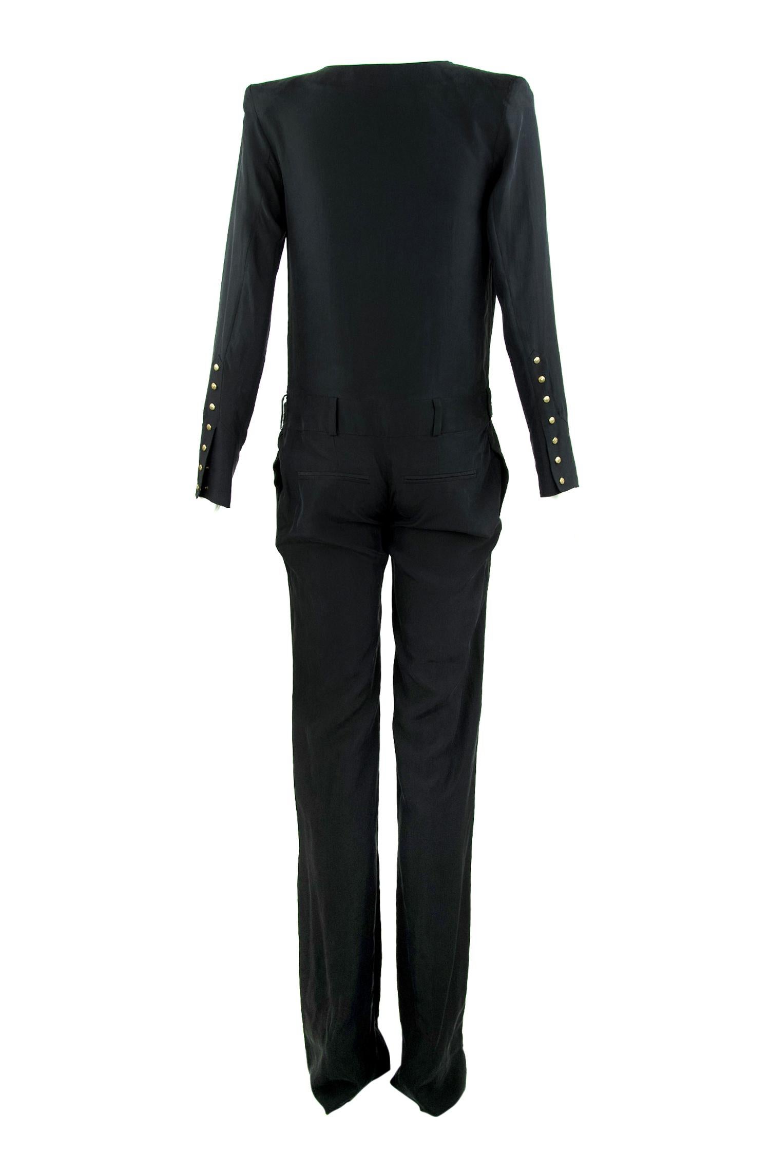 Black Balmain Silk Long Sleeve Jumpsuit - Size FR 34 For Sale