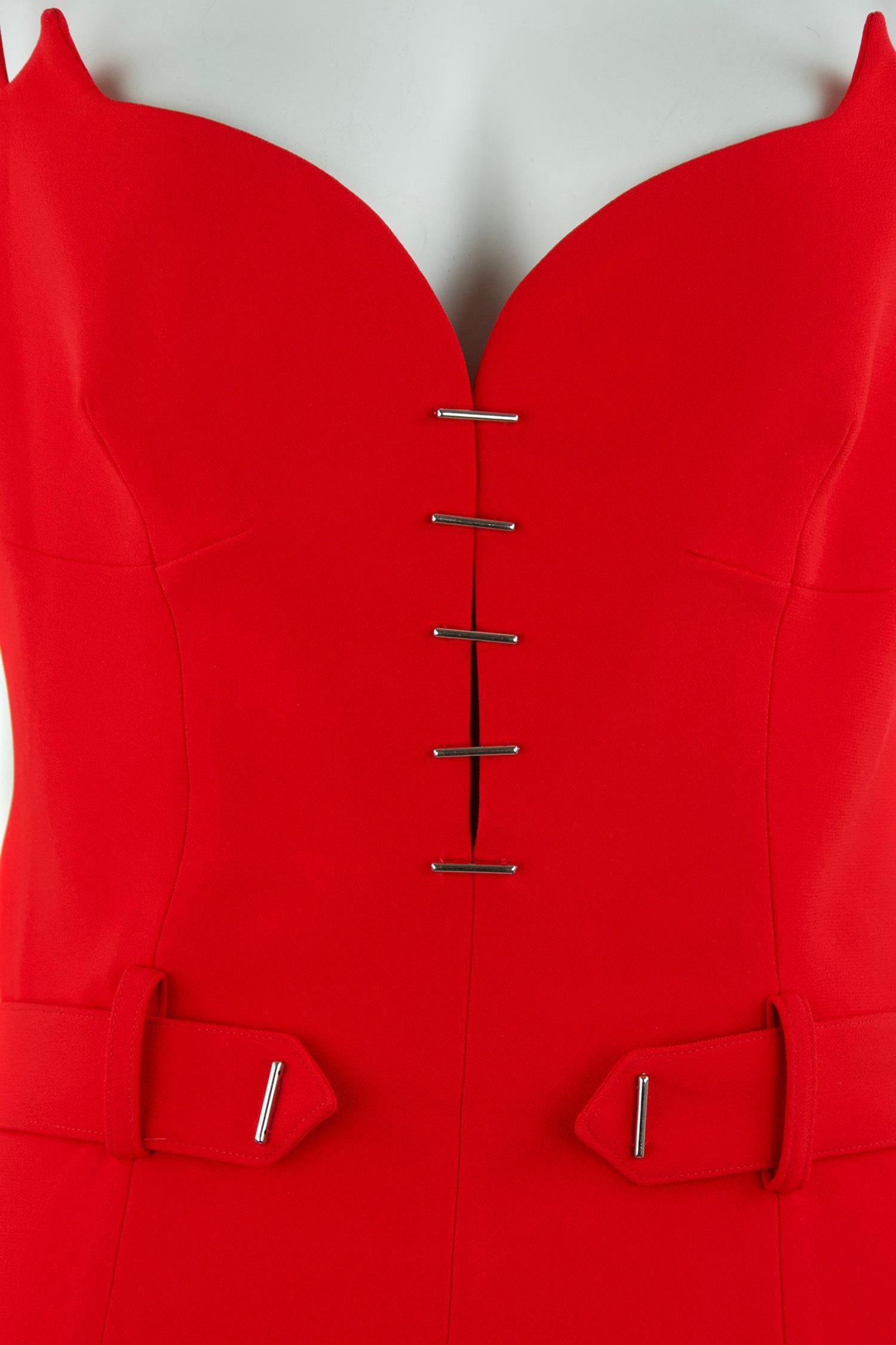 Mugler Red Jumpsuit with Silver Hardware - Size FR 38 For Sale 1