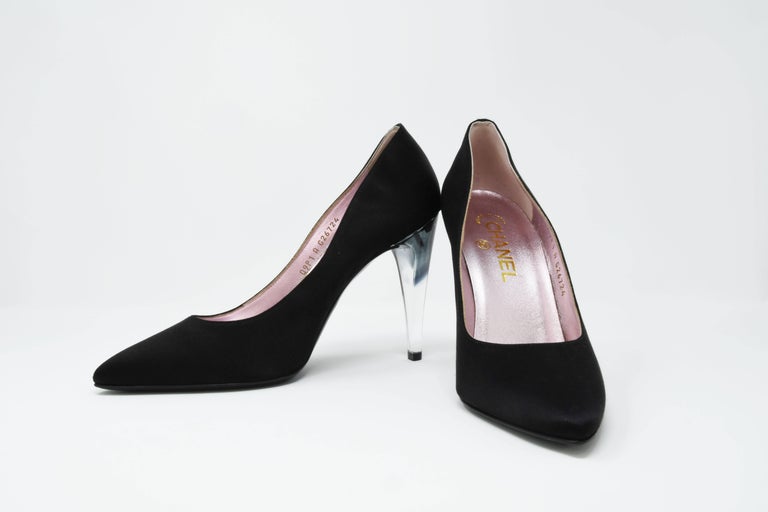 Chanel Black Satin Pumps with Gradient Lucite Heels Size 37 For Sale at ...