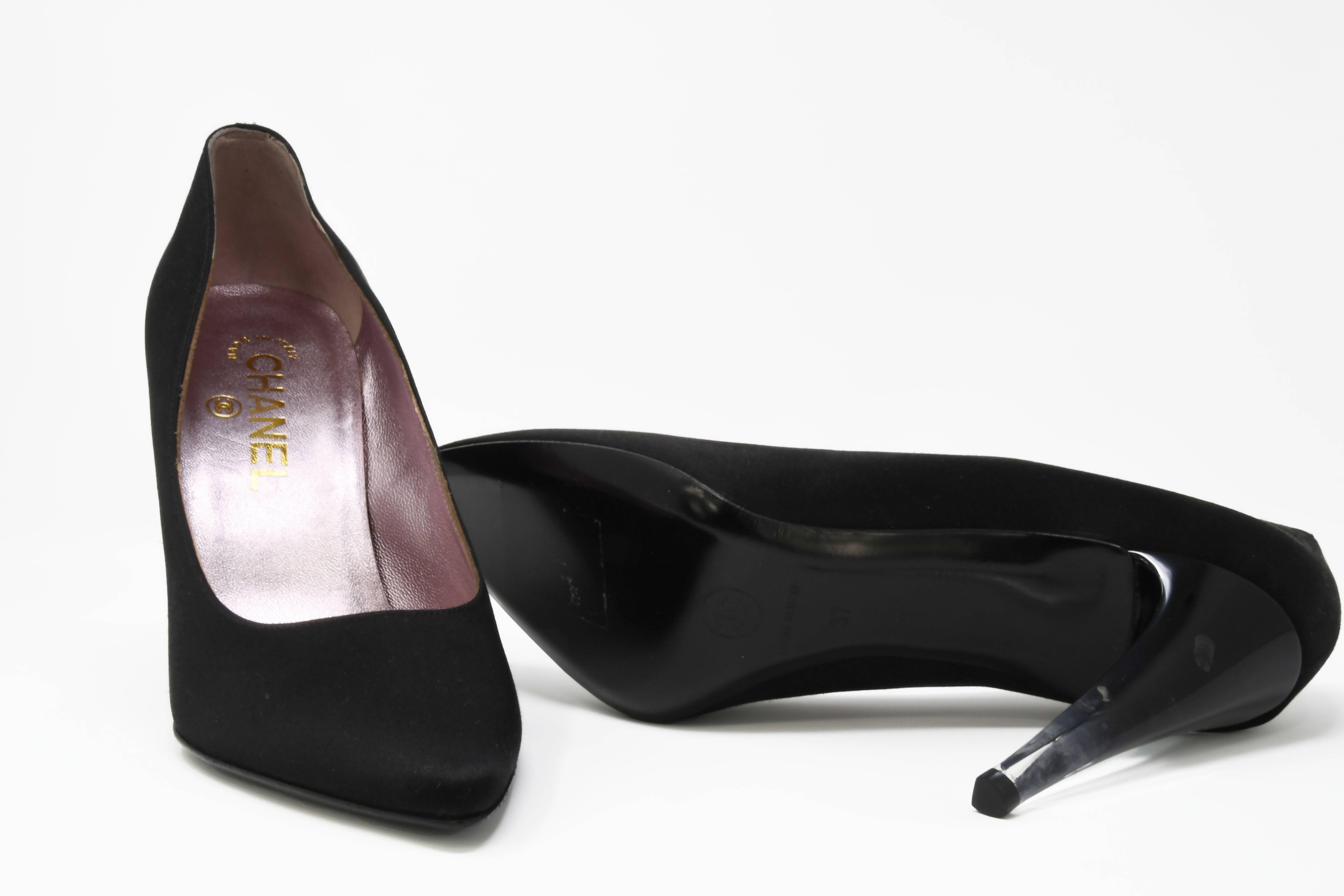 Women's Chanel Black Satin Pumps with Gradient Lucite Heels Size 37  For Sale