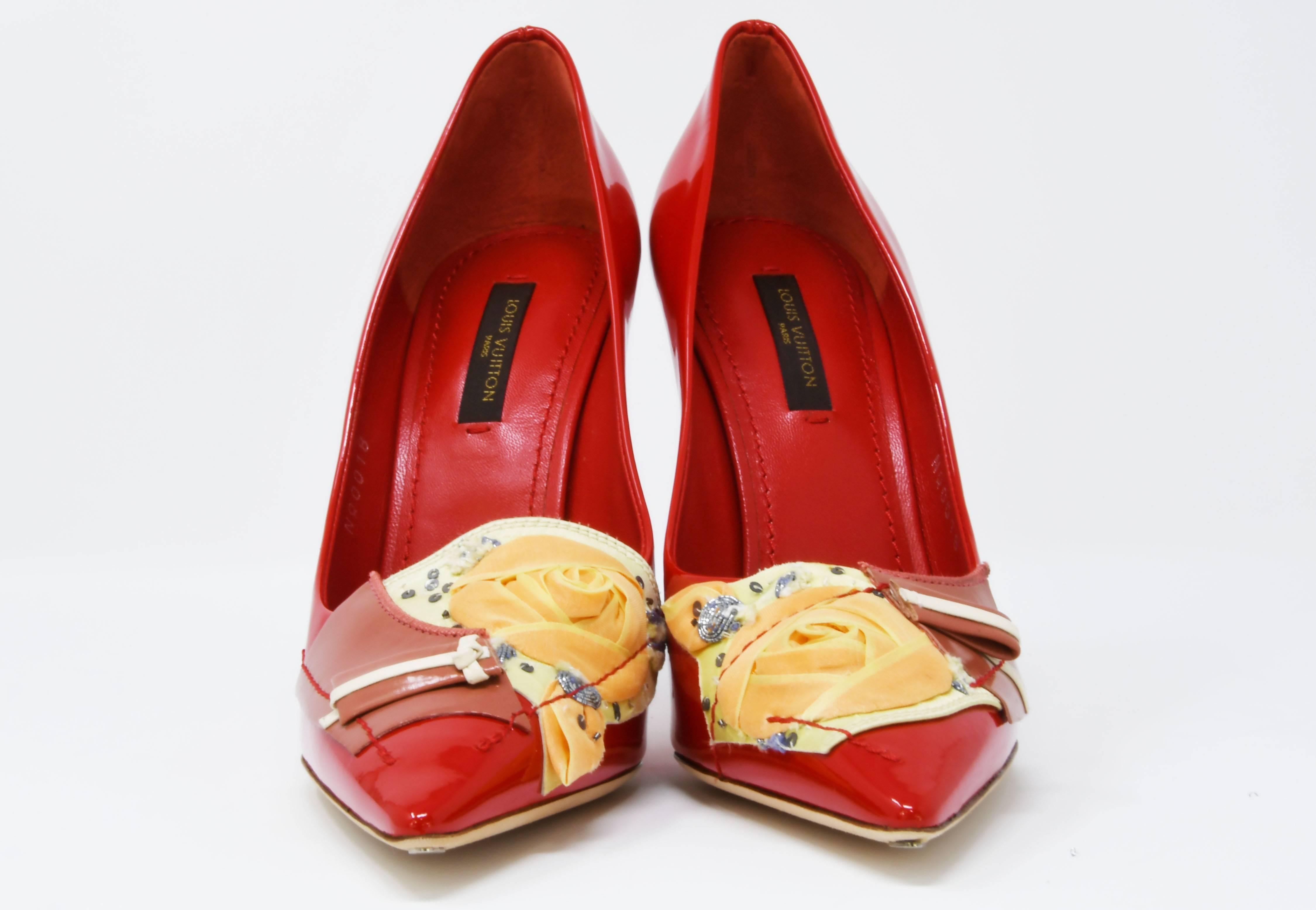Louis Vuitton French Riviera Red Patent Leather Pumps, Size 37 In New Condition For Sale In Newport, RI