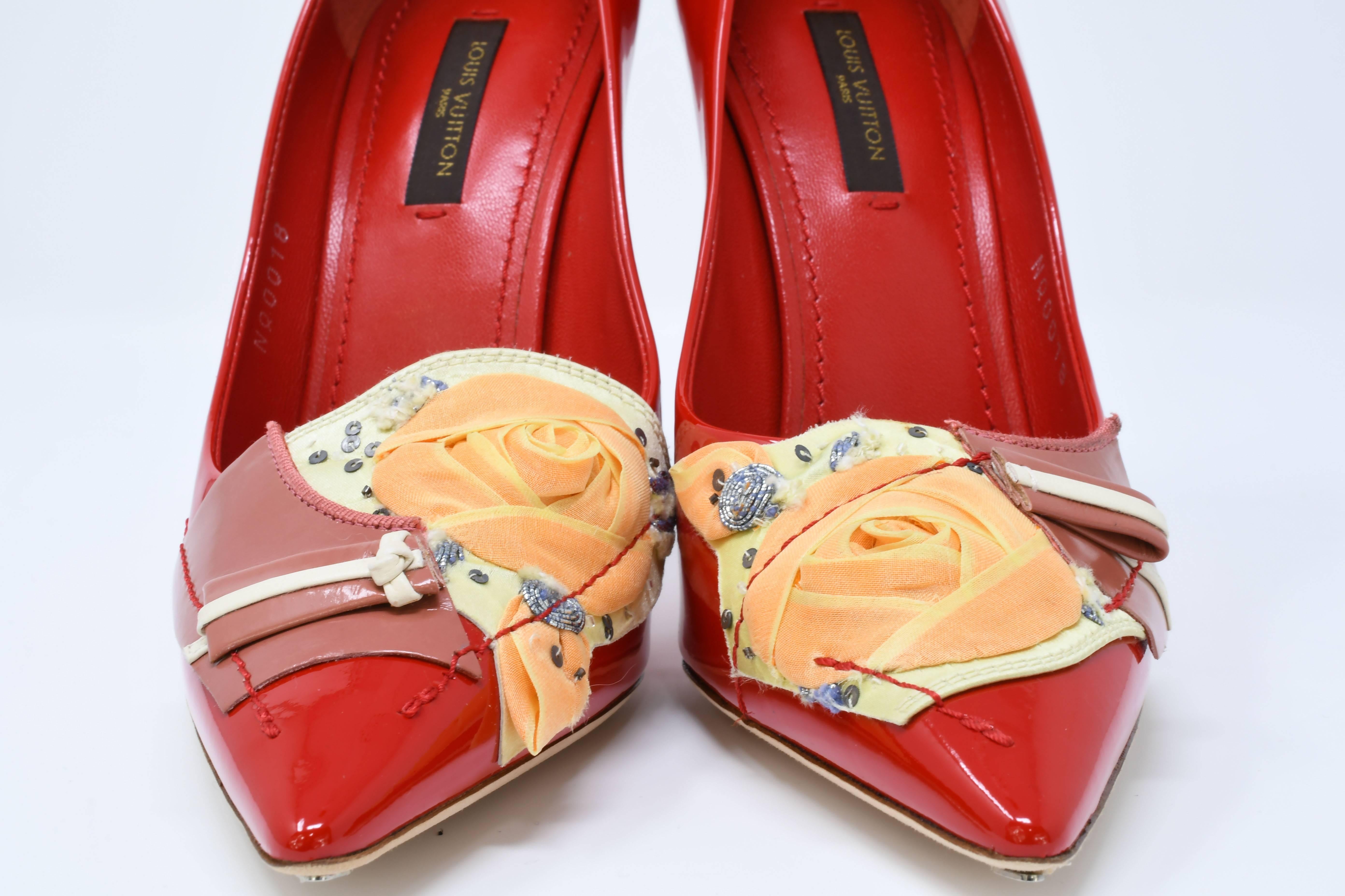 Louis Vuitton French Riviera Red Patent Leather Pumps, Size 37 For Sale 1