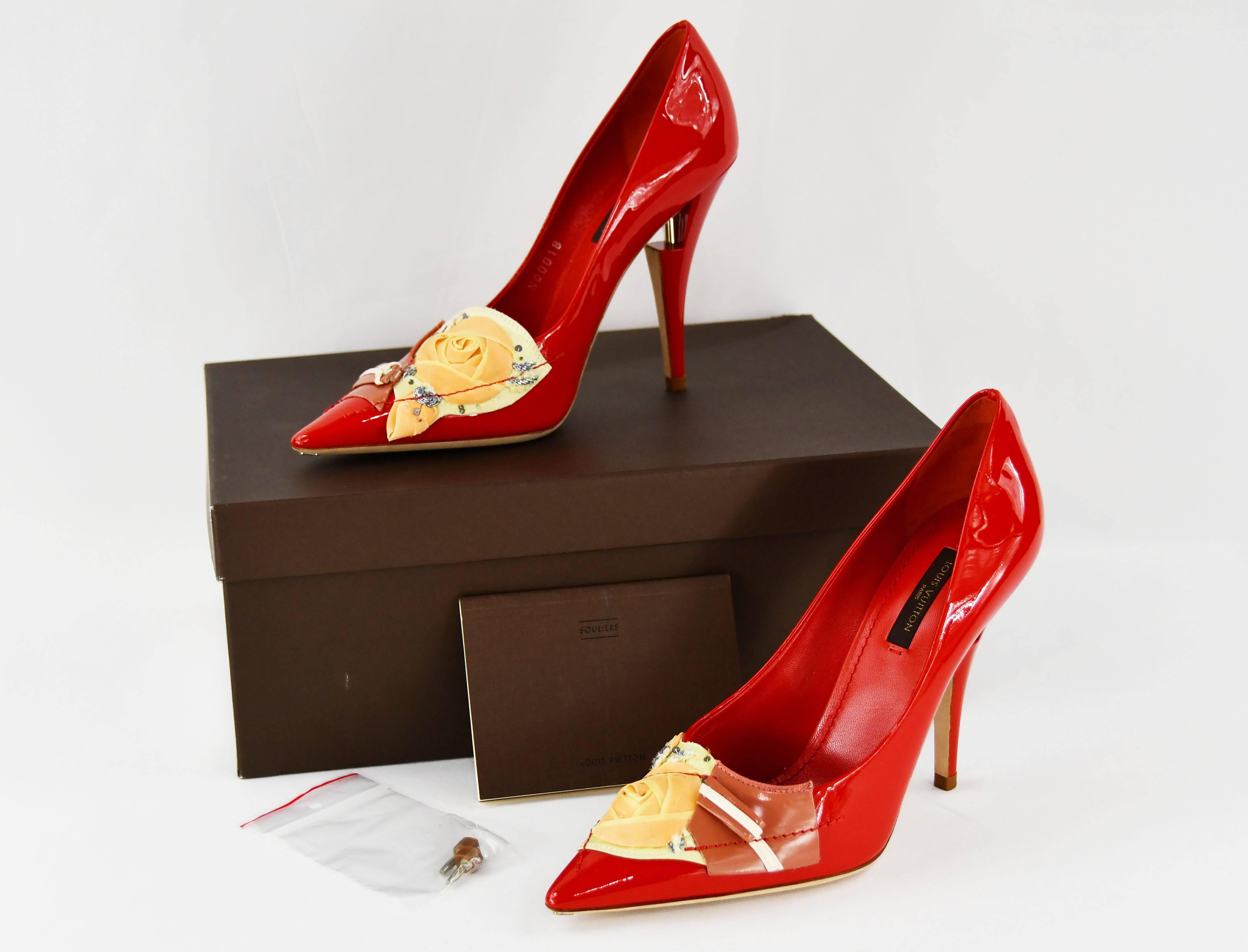 Louis Vuitton French Riviera Red Patent Leather Pumps, Size 37 For Sale 3