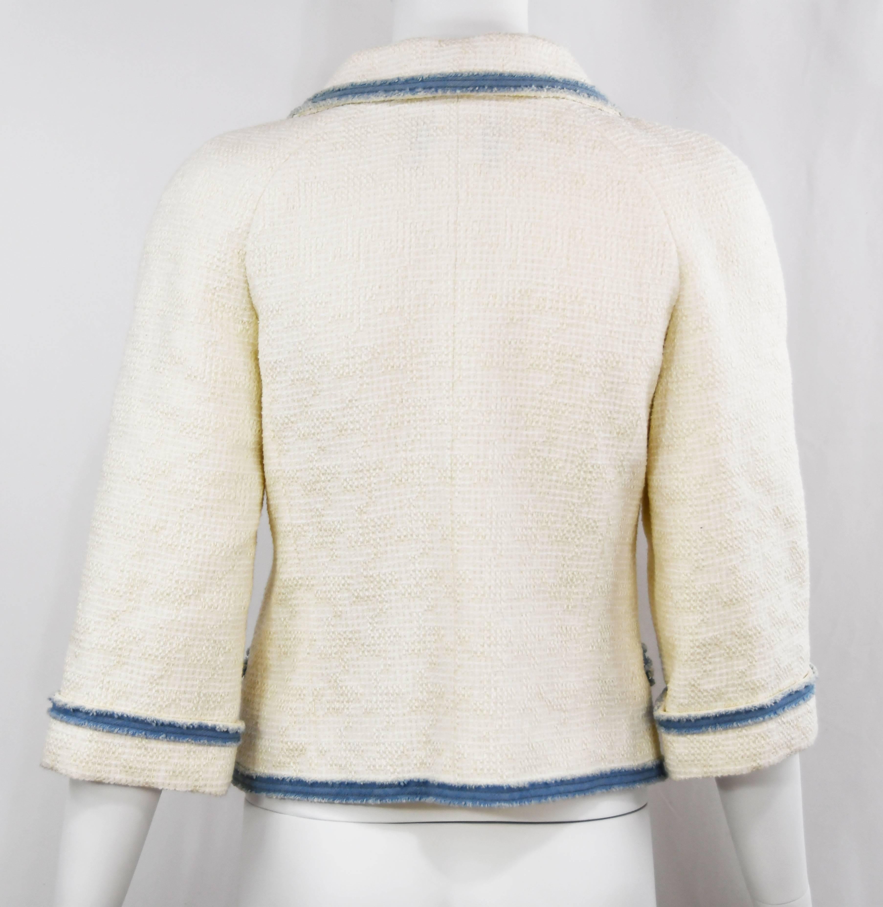 Chanel 2007 Timeless White Boucle Denim Trimmed Jacket with Logo ...