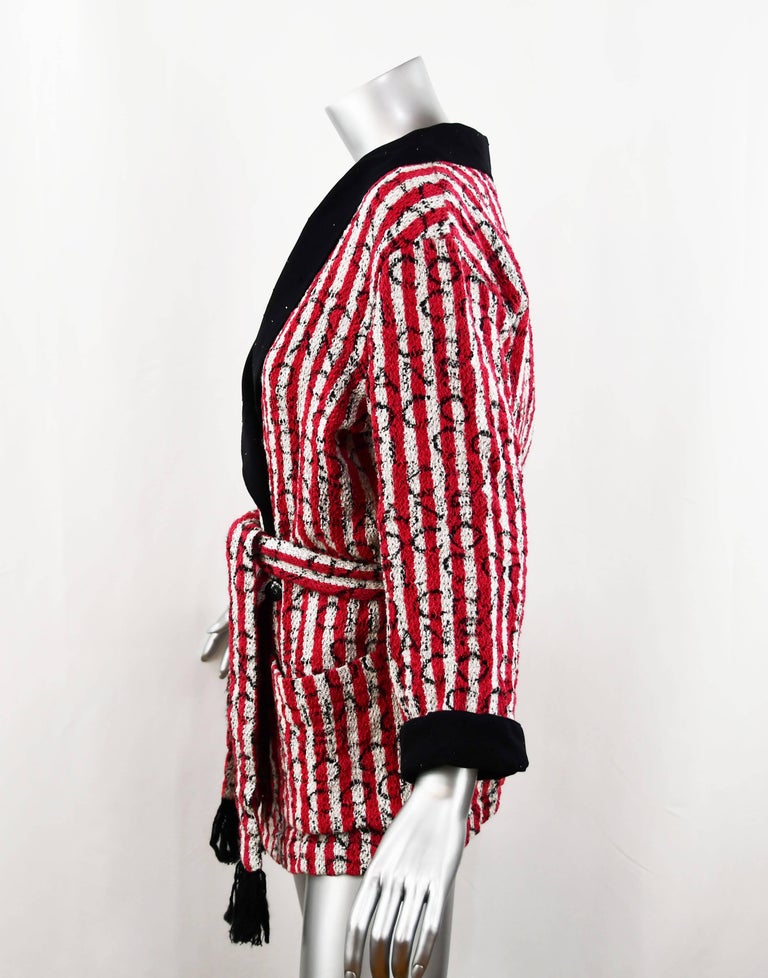 Chanel Red/White Stripe Jacket with Black Trim and ...