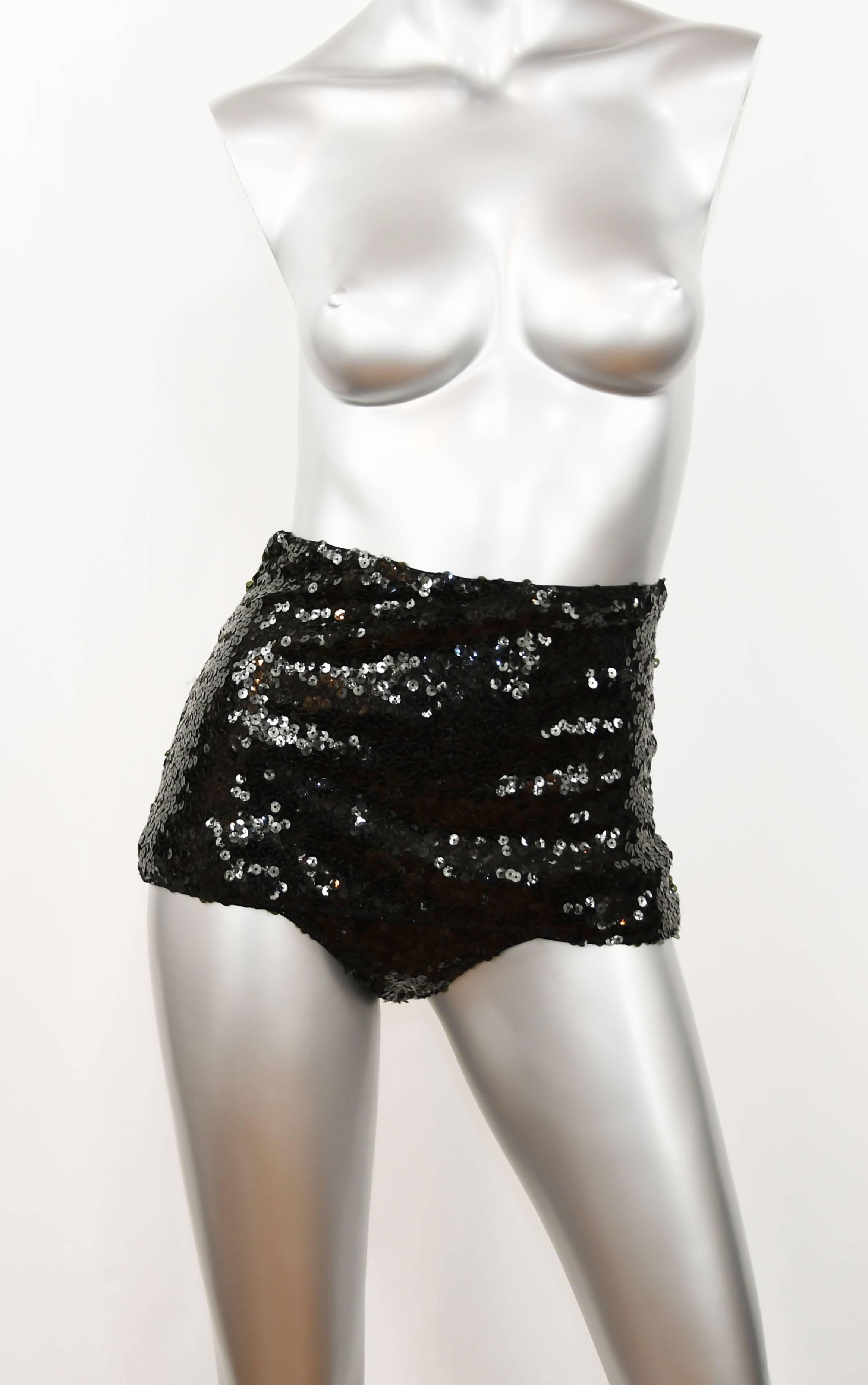 Chanel Black Sequin Short Shorts for a leggy forties showgirl theme from the Spring 2007 Runway, New.  Size FR 36, 38 & 40.