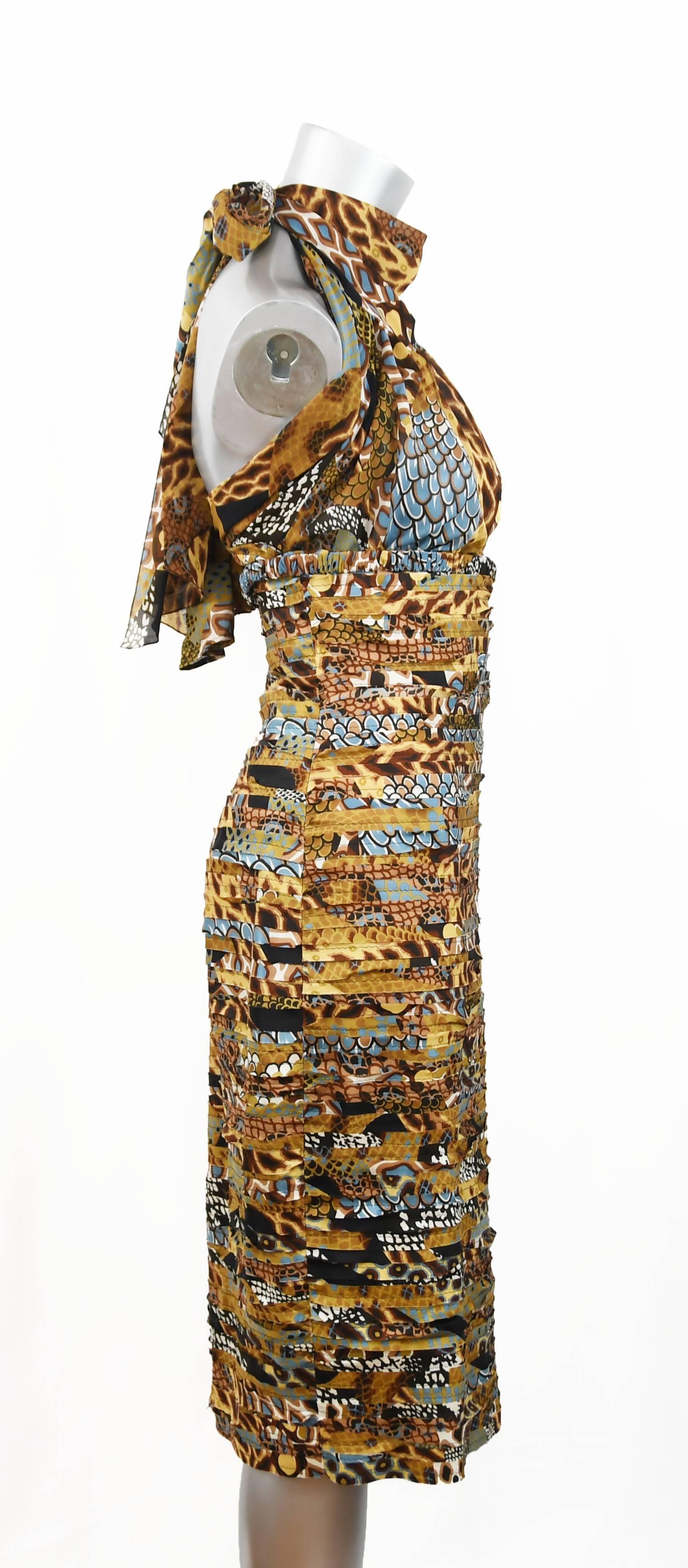 Versace Halter Dress in Browns and Turquoise In New Condition For Sale In Newport, RI