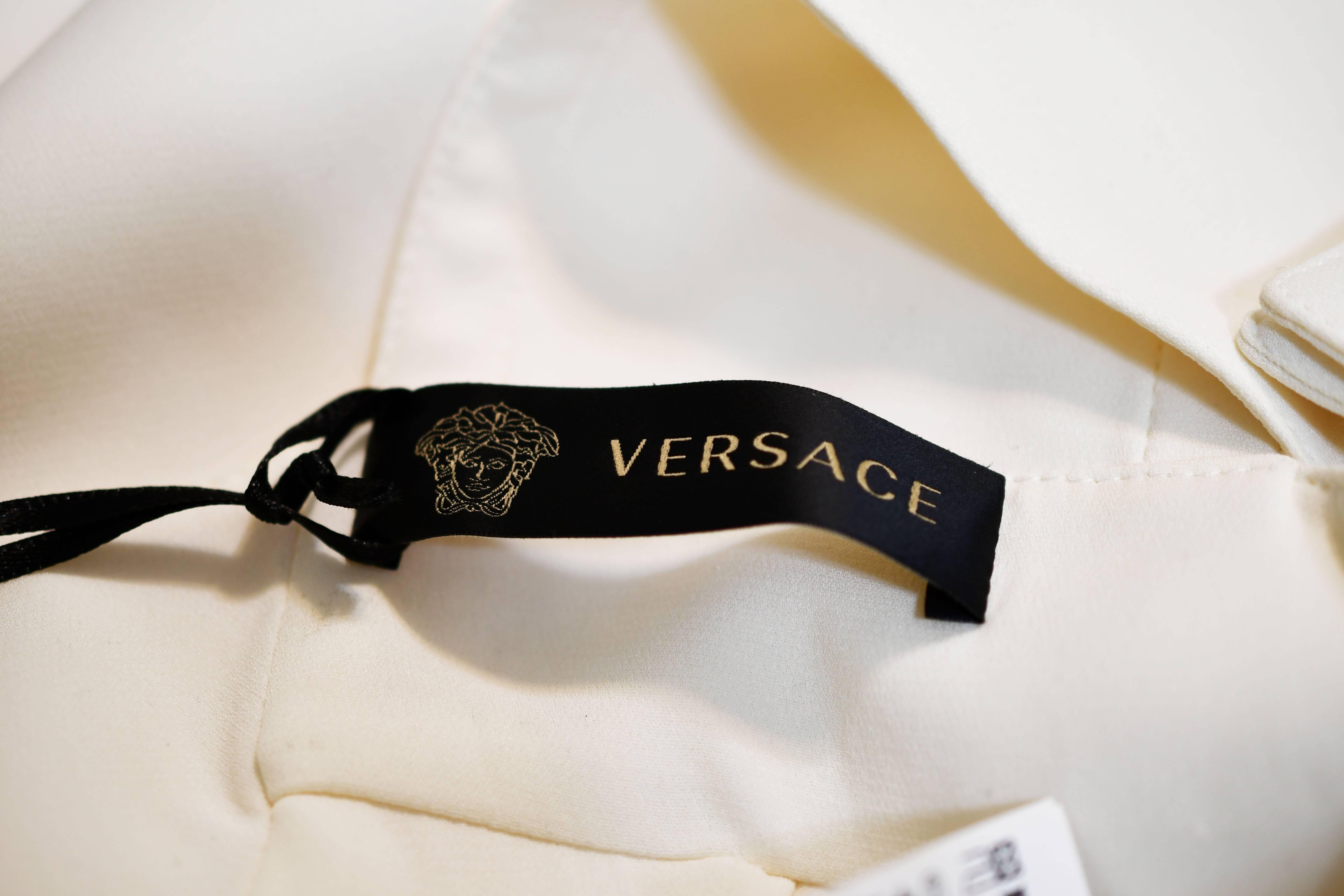 Versace White Column Gown with Medusa Button Trim and deep slit  For Sale 3