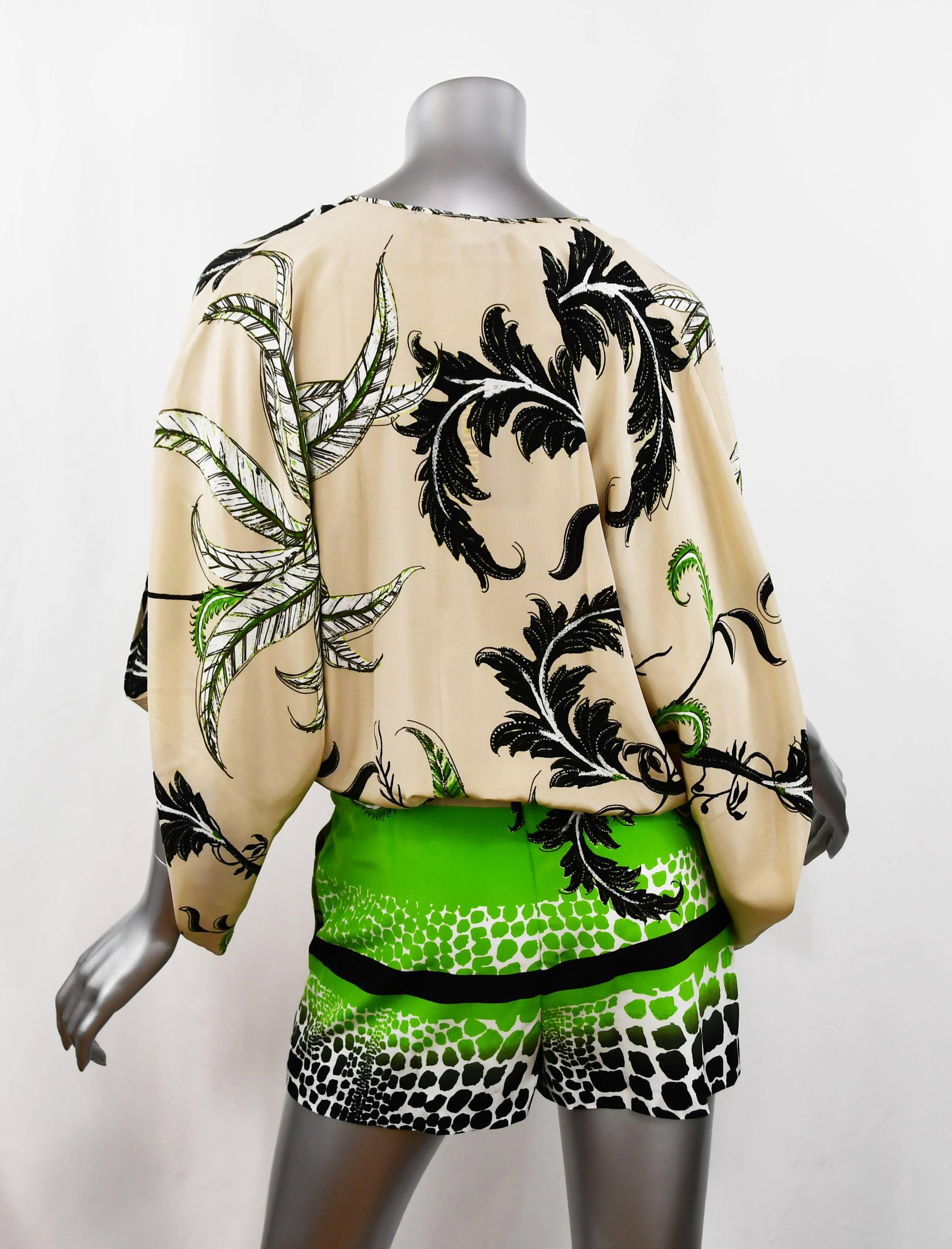 Roberto Cavalli Jungle Print Silk Chiffon Short Romper, Size 38  In New Condition For Sale In Newport, RI