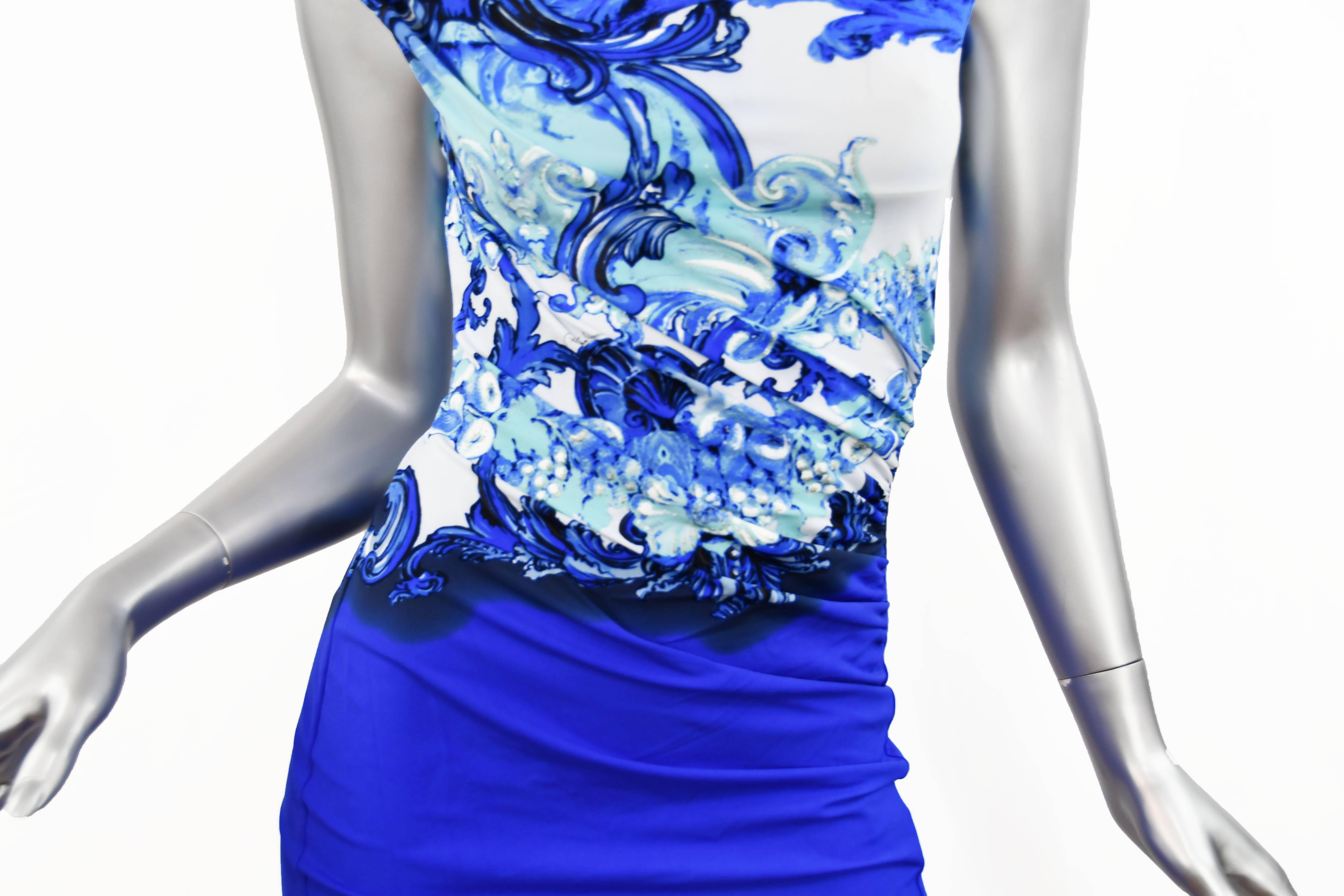 Roberto Cavalli Royal Blue with Mermaid/Sea Print Beach Dress, Size 40 For Sale 1