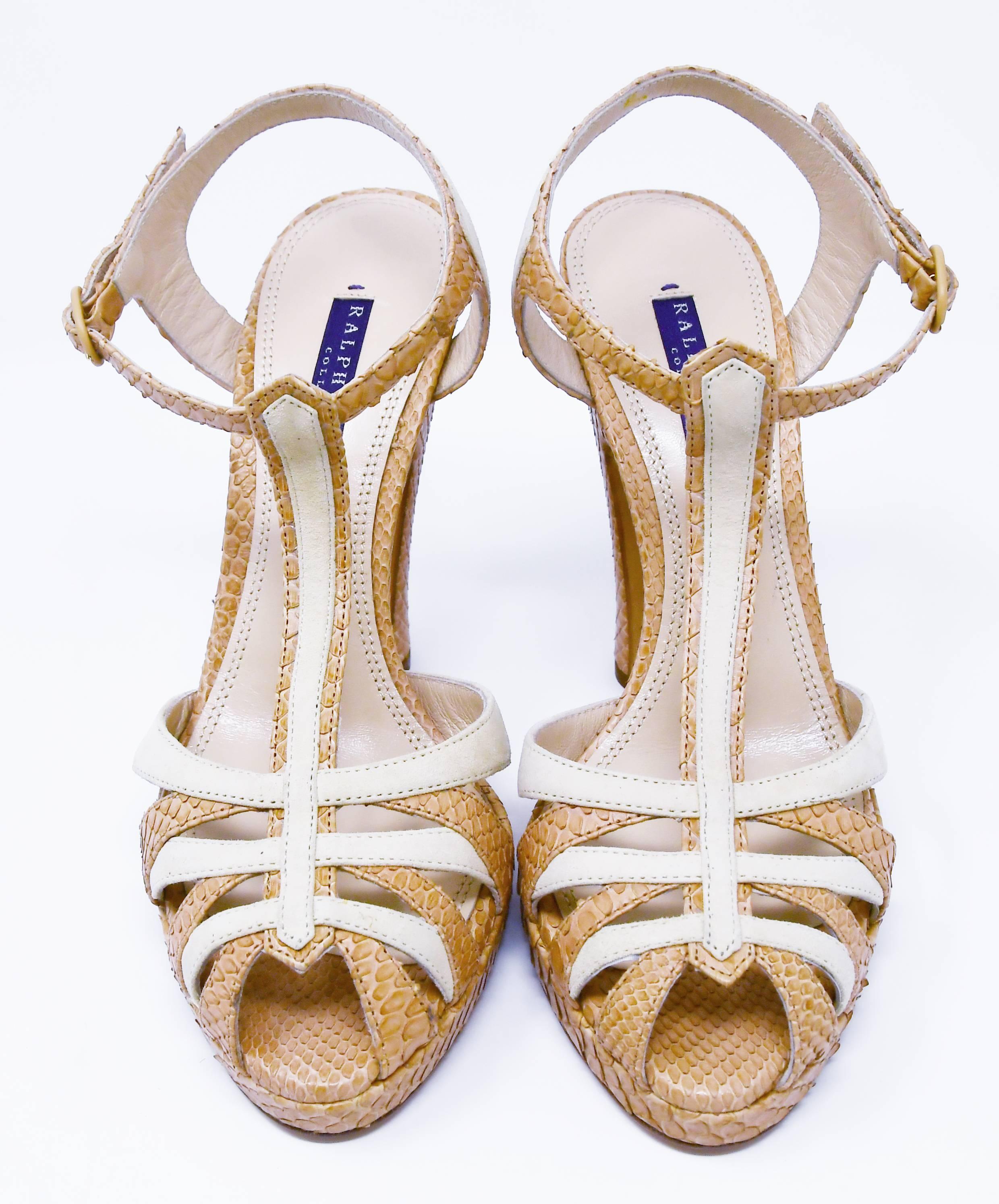 Ralph Lauren Suede/Python Sandal with high heel, Size 6B For Sale 1