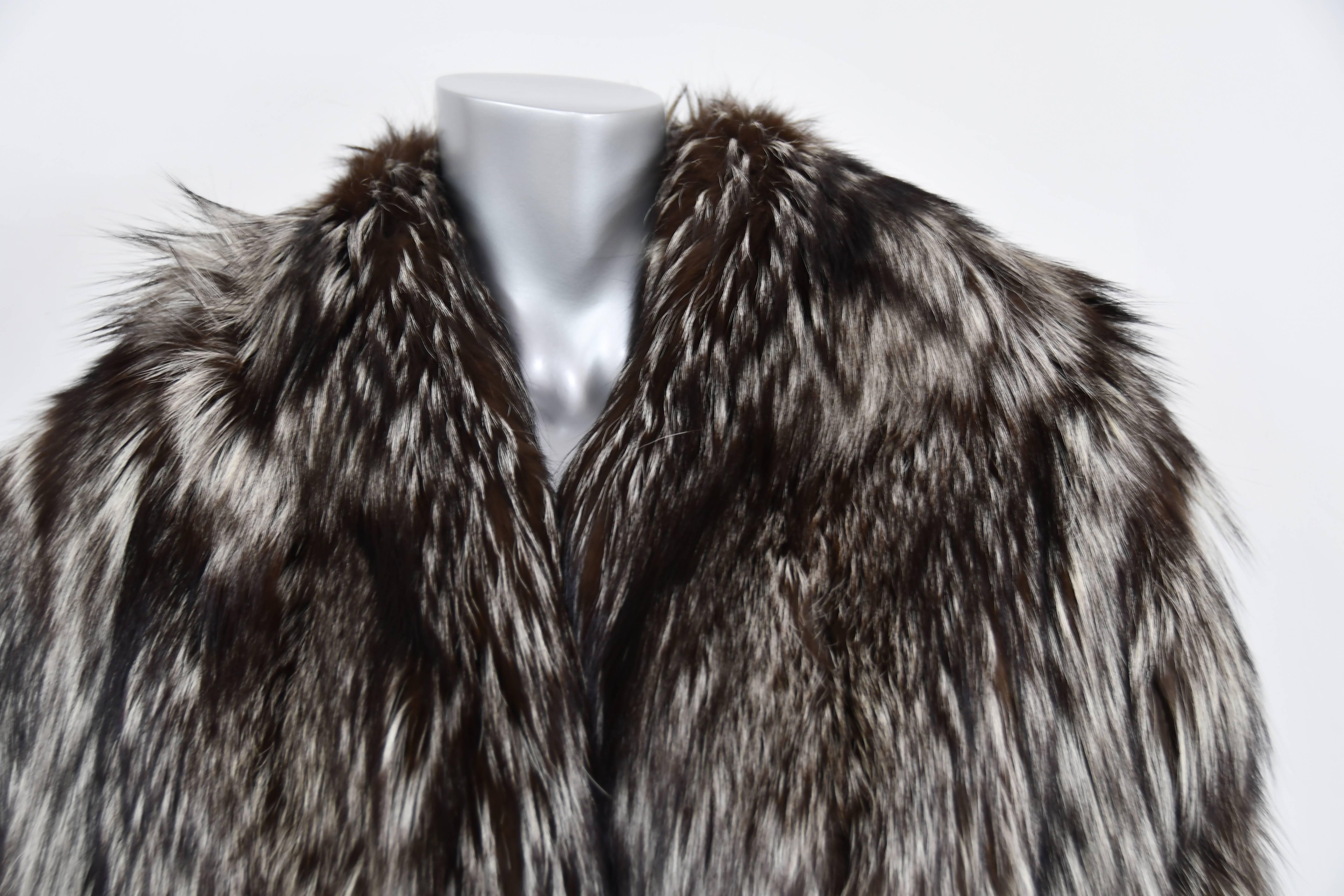 Black Silver Fox Fur Coat For Sale