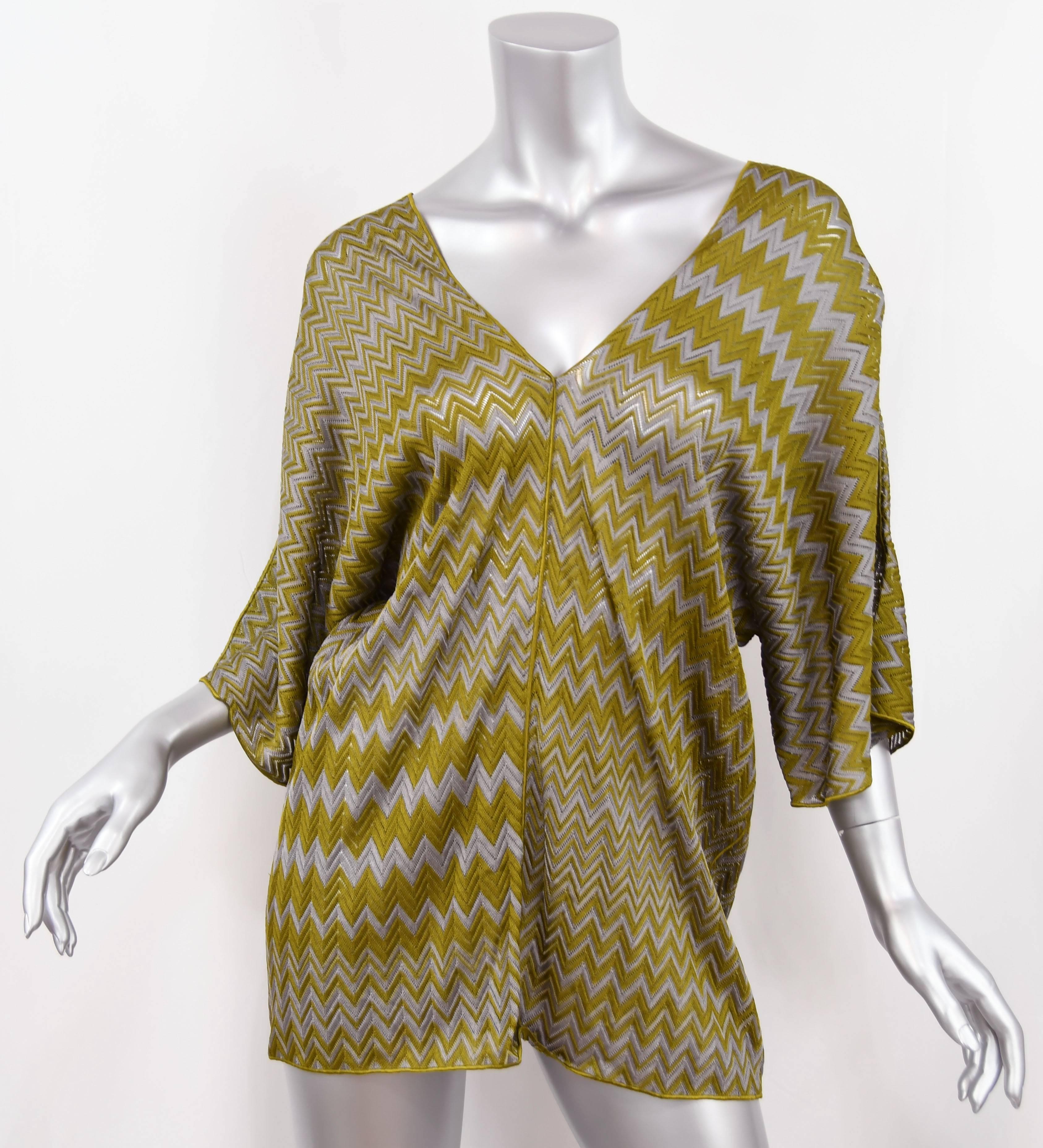 Missoni Olive Green and Grey one size Zigzag Knit Tunic  For Sale 2