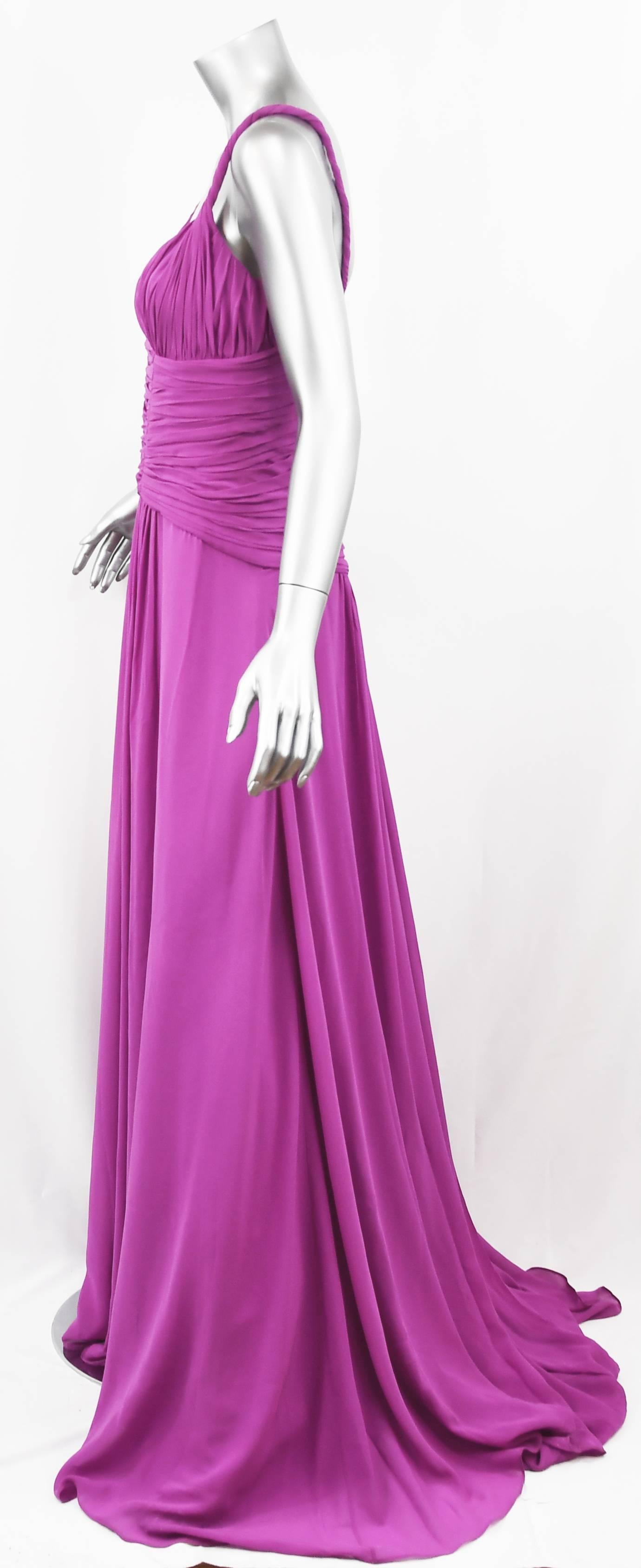 Emanuel Ungaro Long Chiffon Gown in Magenta, Size 4 For Sale 1