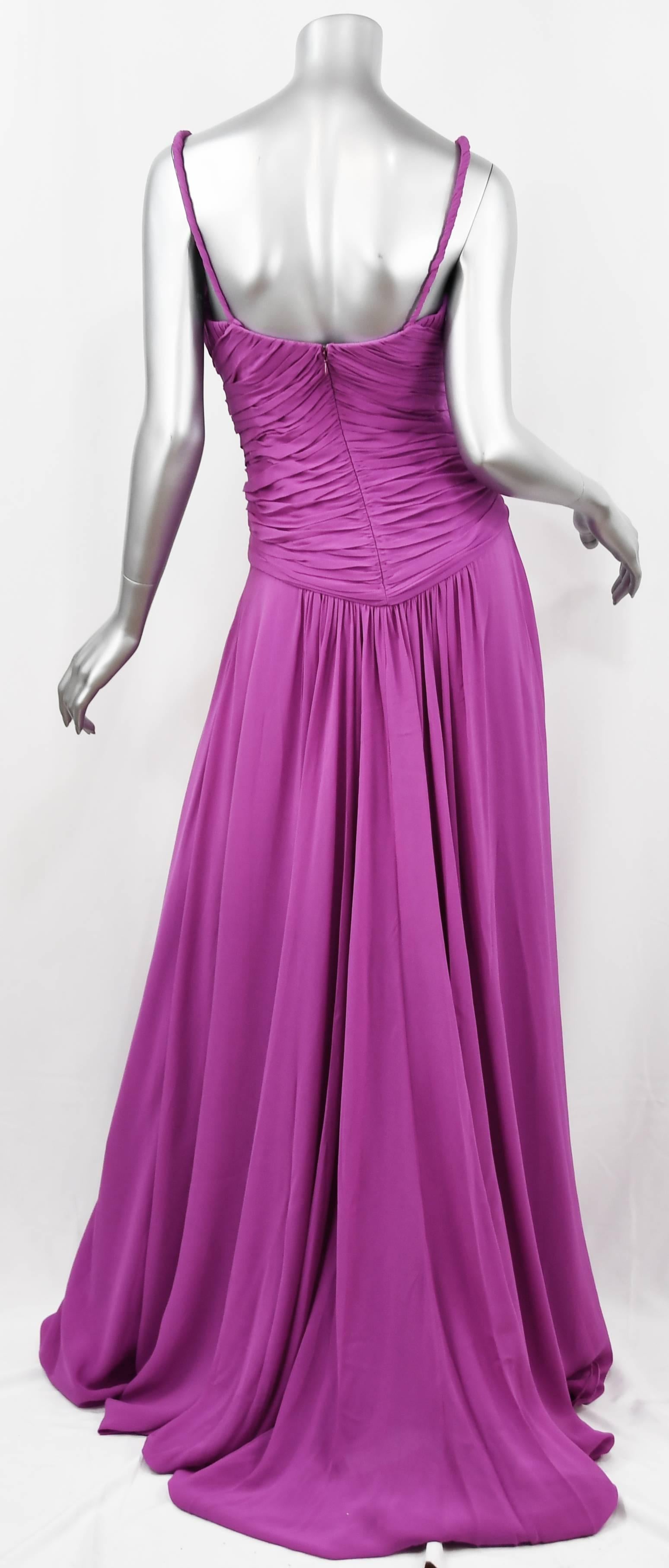 Women's Emanuel Ungaro Long Chiffon Gown in Magenta, Size 4 For Sale
