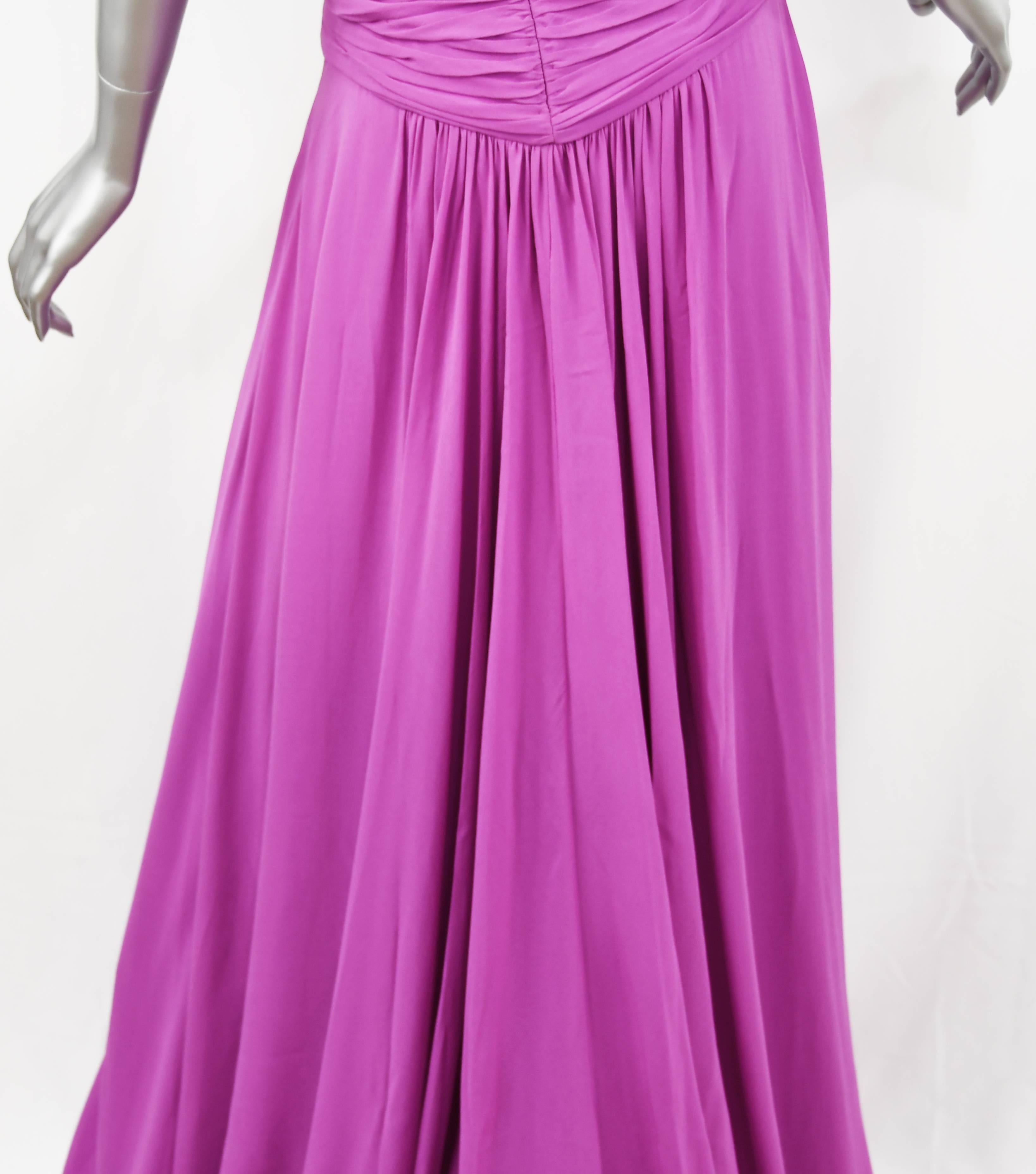 Emanuel Ungaro Long Chiffon Gown in Magenta, Size 4 For Sale 3
